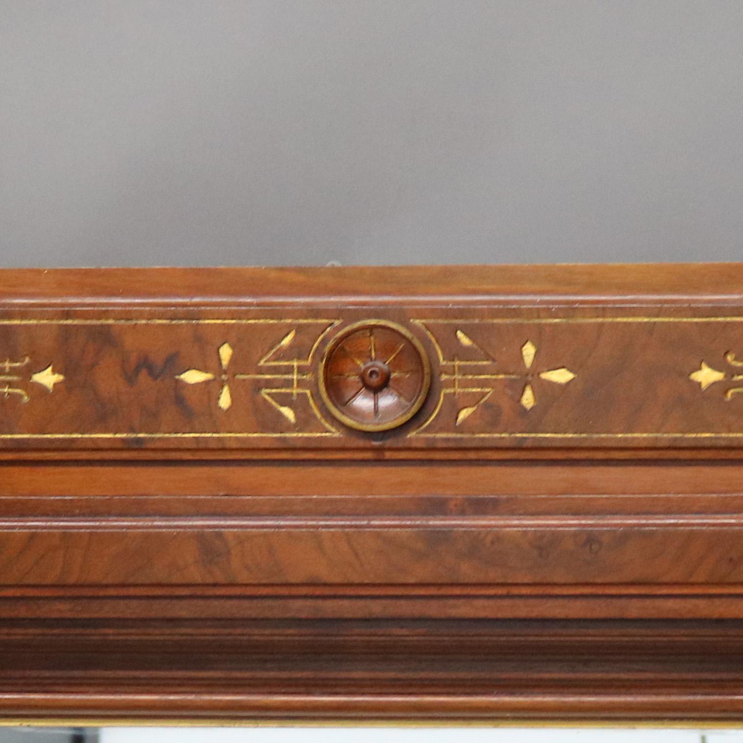 Antique Eastlake Incised Walnut & Gilt Mantle Mirror with Floral Elements C1890 1