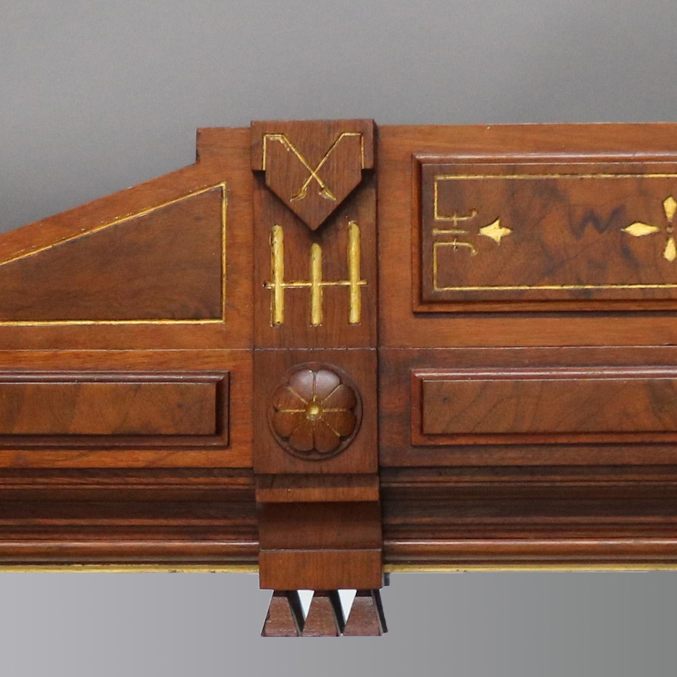 Antique Eastlake Incised Walnut & Gilt Mantle Mirror with Floral Elements C1890 2