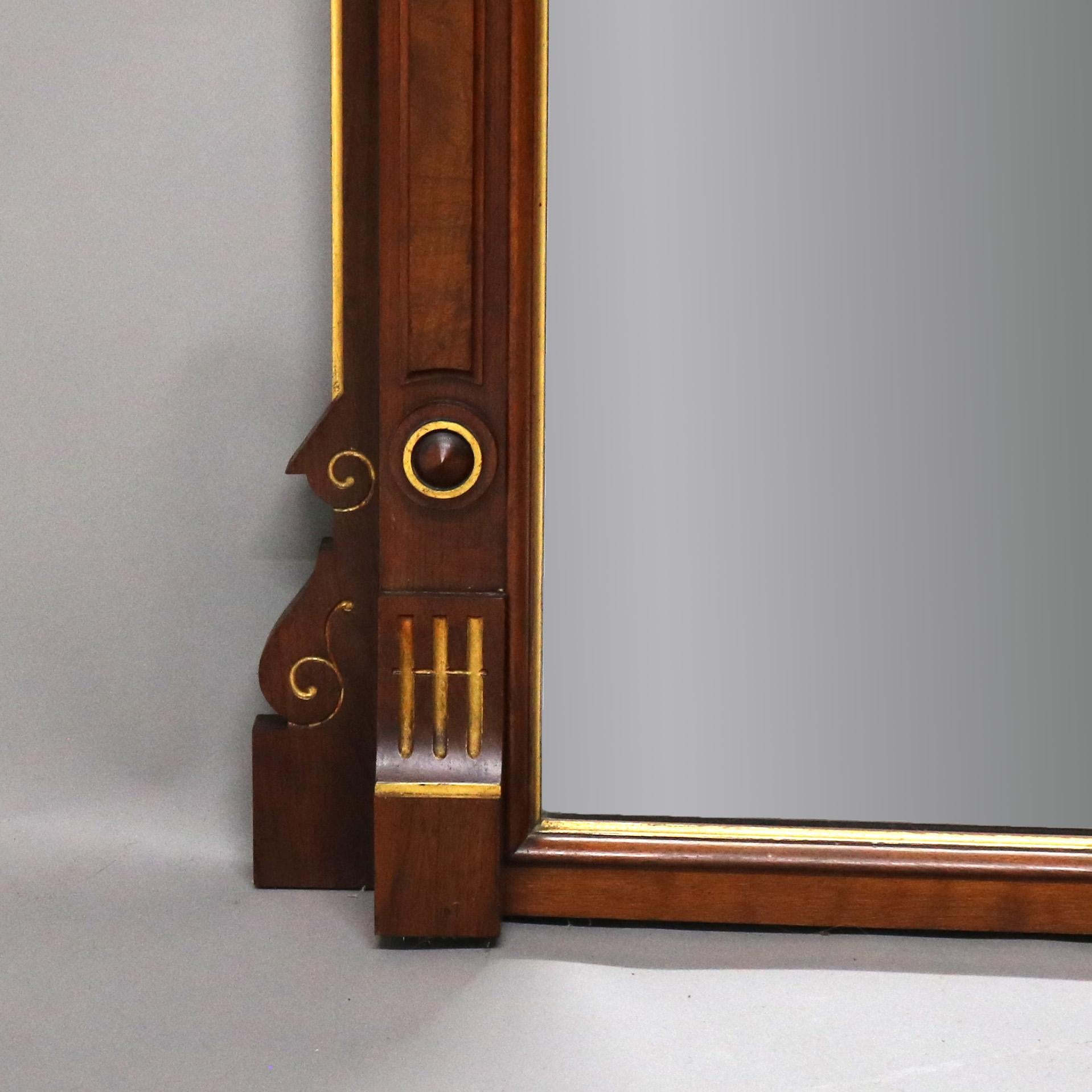 Antique Eastlake Incised Walnut & Gilt Mantle Mirror with Floral Elements C1890 3