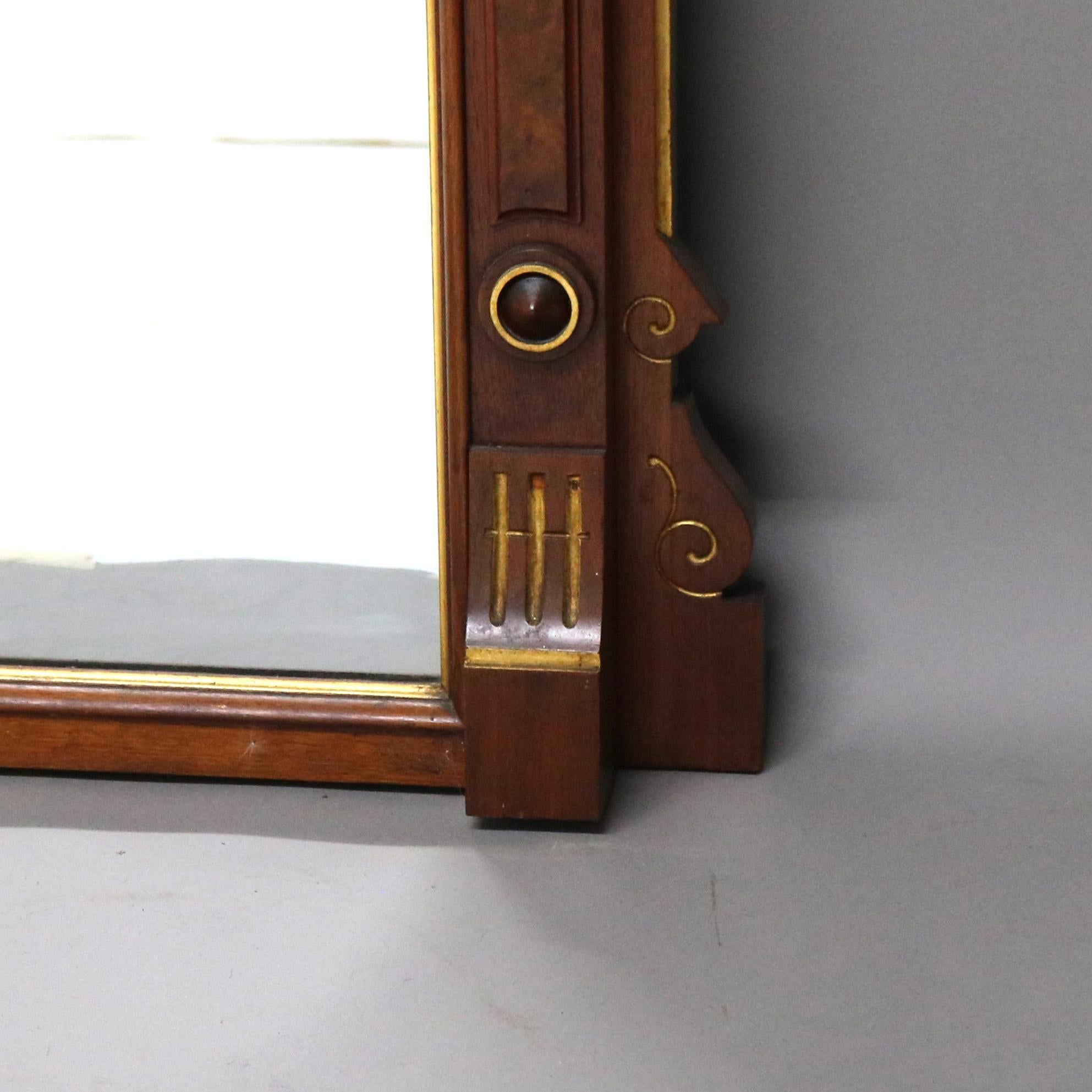 Antique Eastlake Incised Walnut & Gilt Mantle Mirror with Floral Elements C1890 4