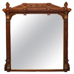 Antique Eastlake Incised Walnut & Gilt Mantle Mirror with Floral Elements C1890