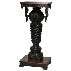 Antique Eastlake Mahogany R. J. Horner Figural Sculpture Pedestal, circa 1890