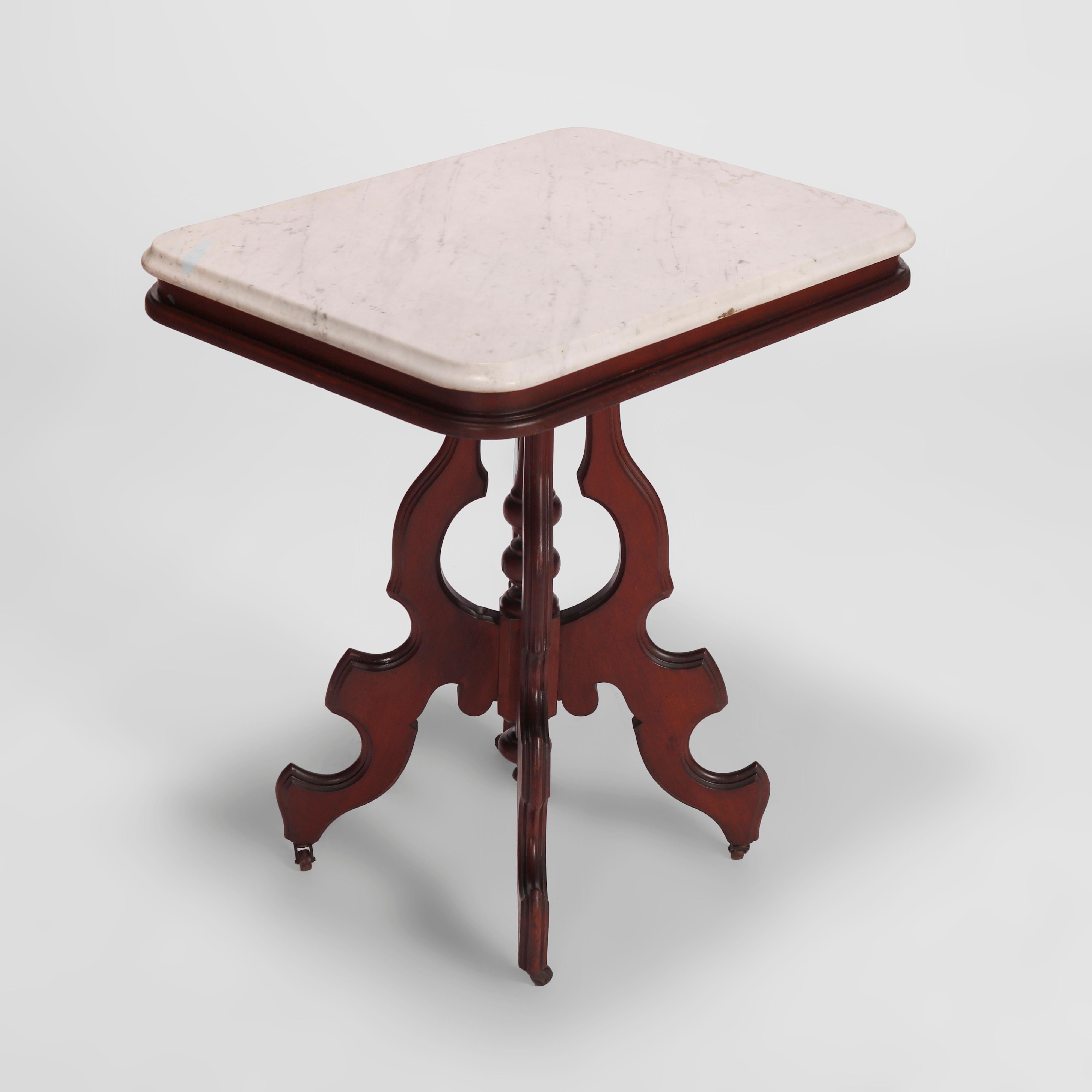 Antiker Parlor-Tisch mit Eastlake-Marmorplatte, um 1890 im Zustand „Gut“ im Angebot in Big Flats, NY