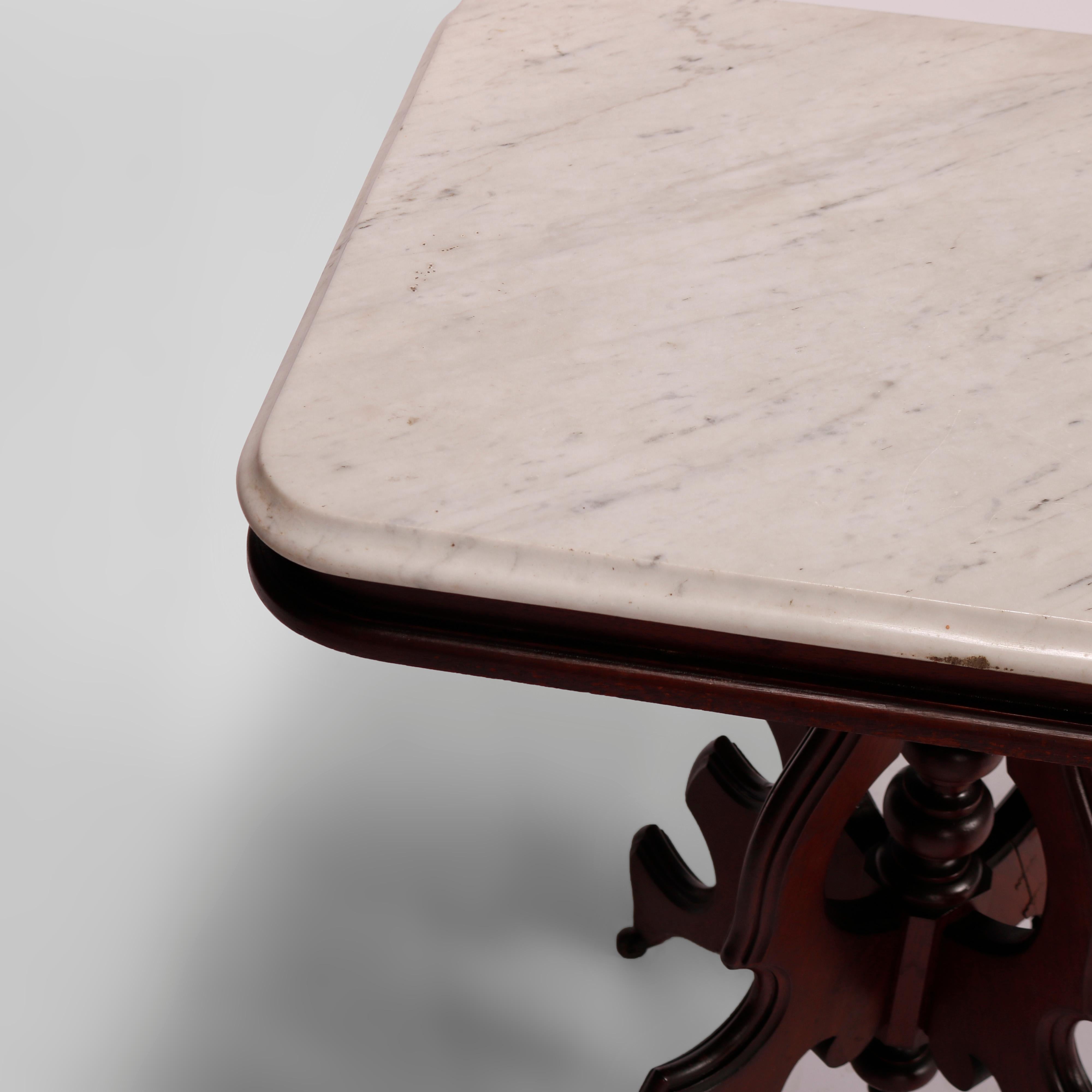 American Antique Eastlake Marble Top Parlor Table, Circa 1890 For Sale