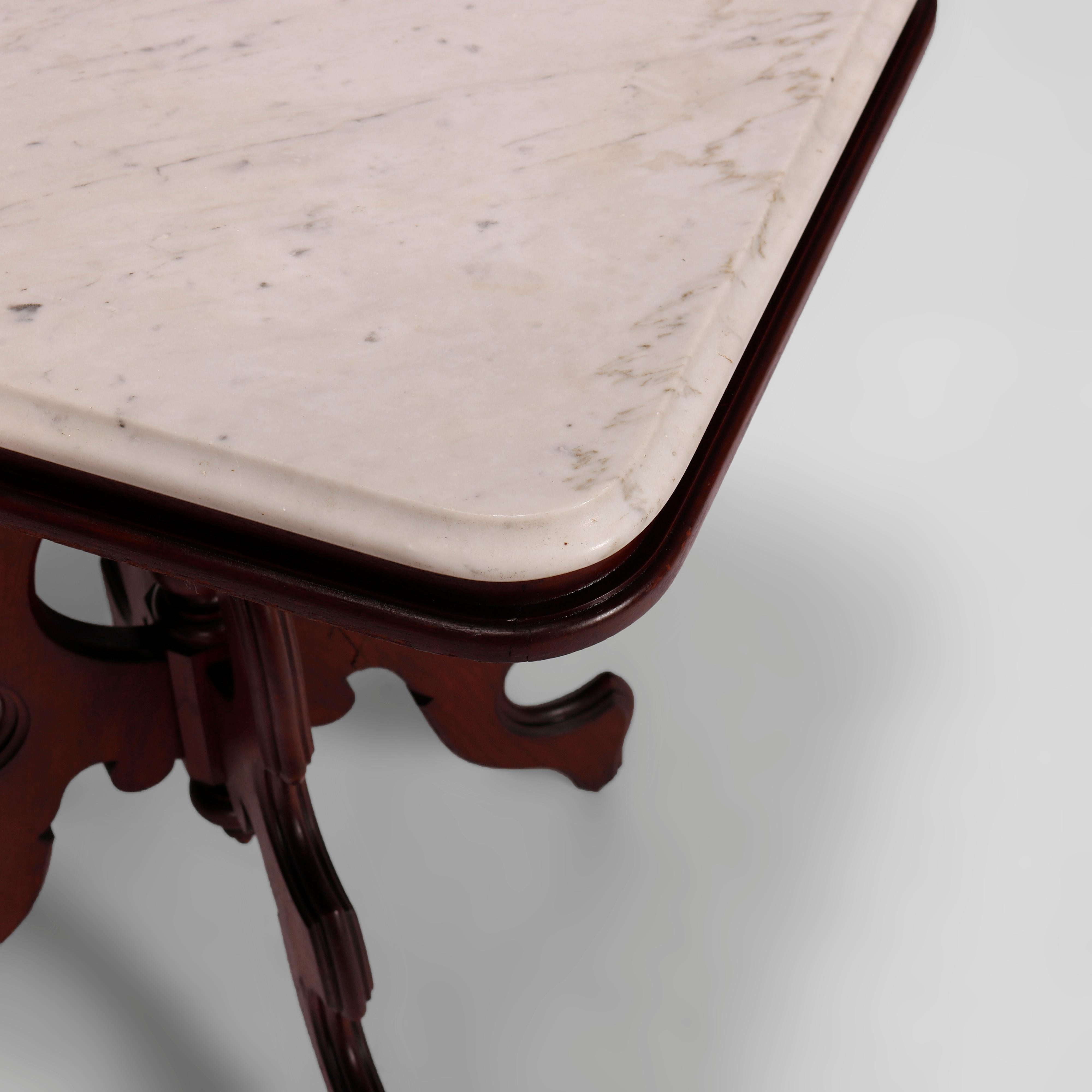 Antique Eastlake Marble Top Parlor Table, Circa 1890 In Good Condition For Sale In Big Flats, NY