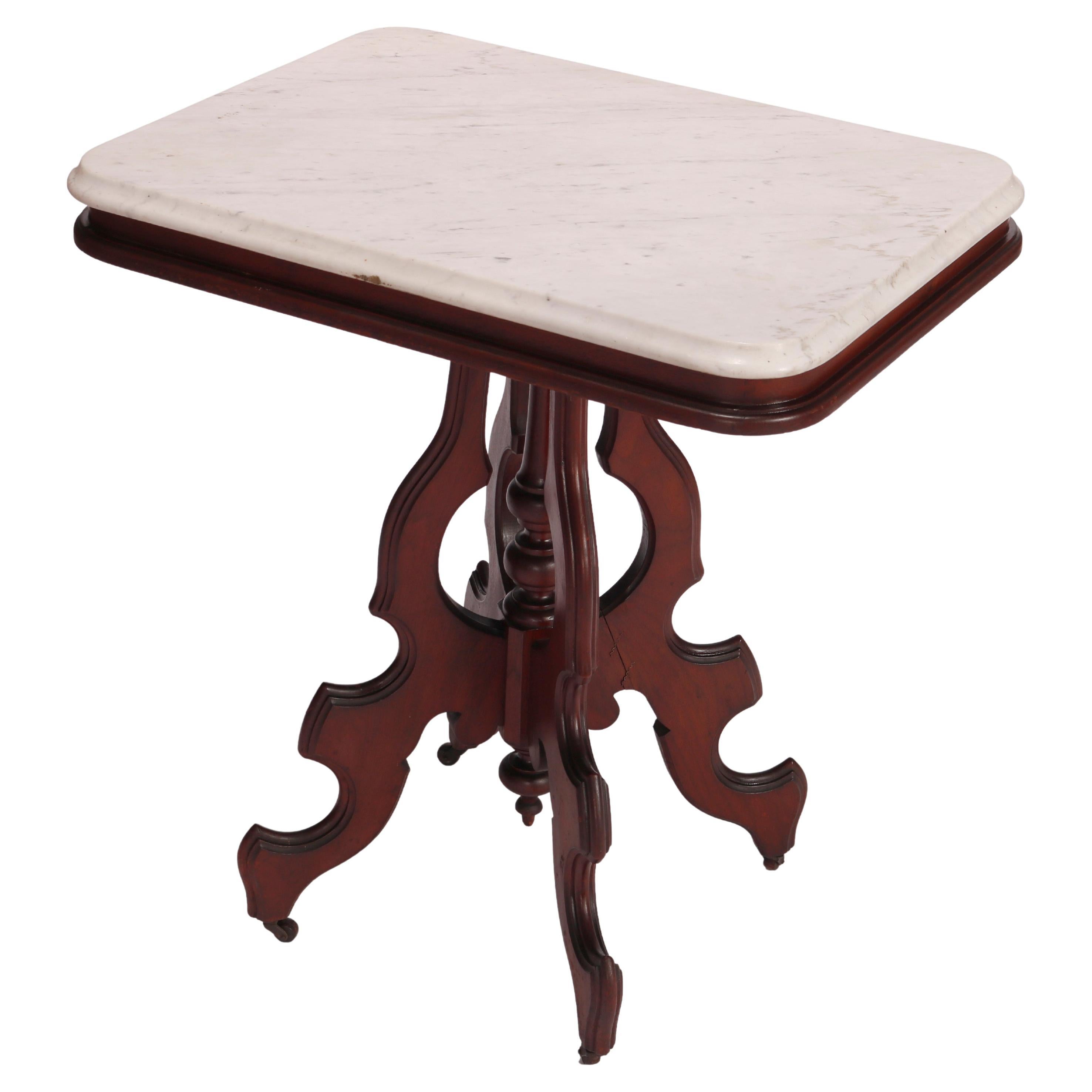 Antique Eastlake Marble Top Parlor Table, Circa 1890 For Sale