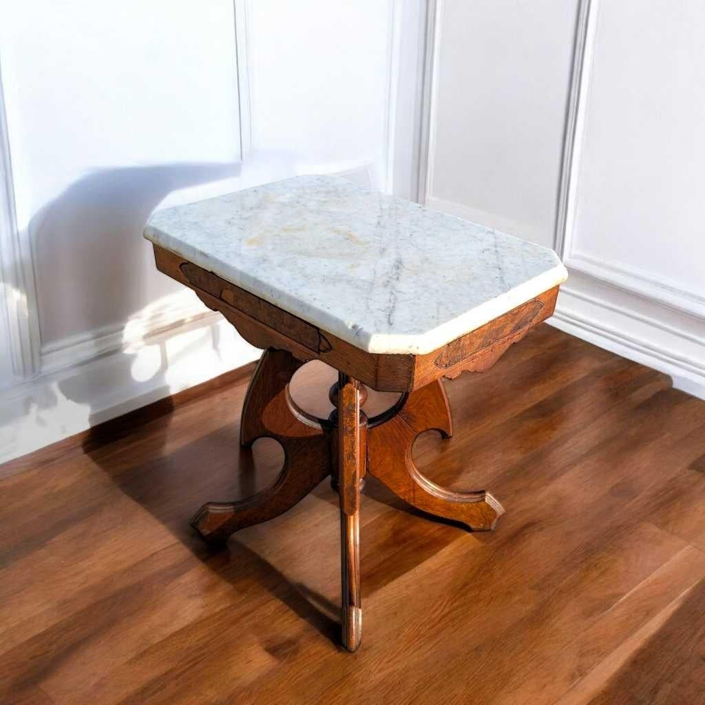 Antique Eastlake Marble-Top Side Table, Late 19th Century For Sale 4