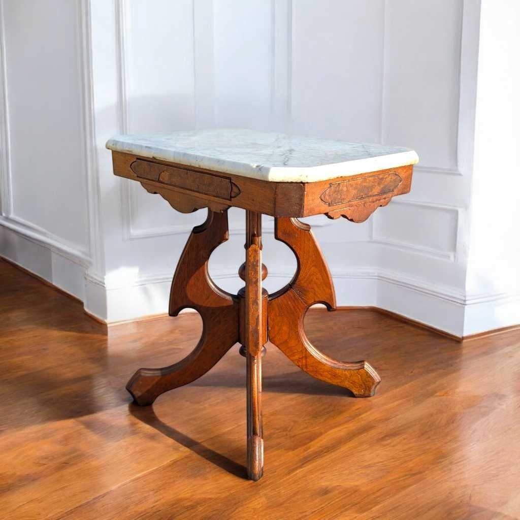 Antique Eastlake Marble-Top Side Table, Late 19th Century For Sale 5