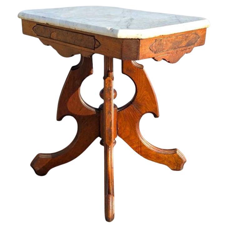 Antique Eastlake Marble-Top Side Table, Late 19th Century For Sale