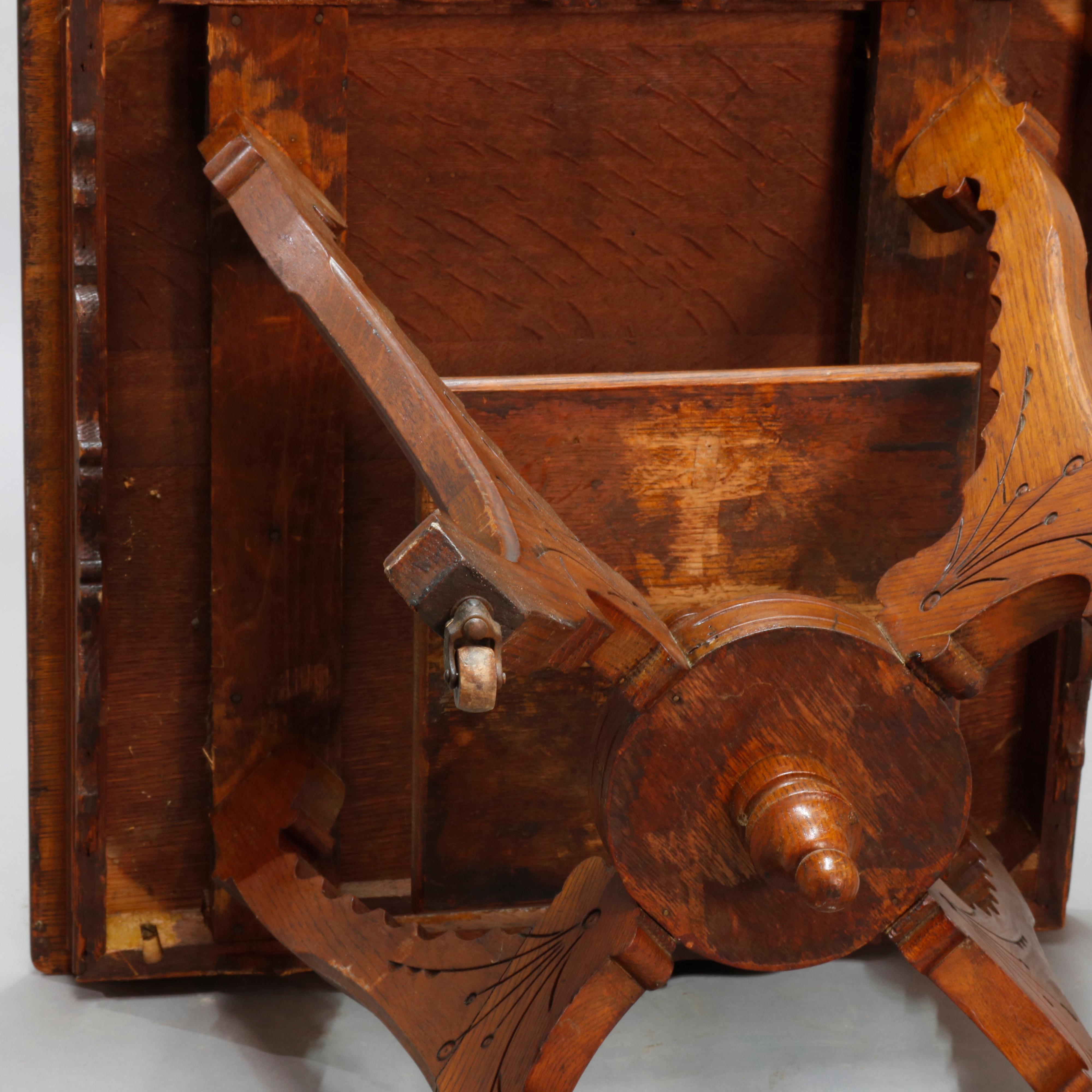 Antique Eastlake Oak Regina Music Box Stand, circa 1900 3