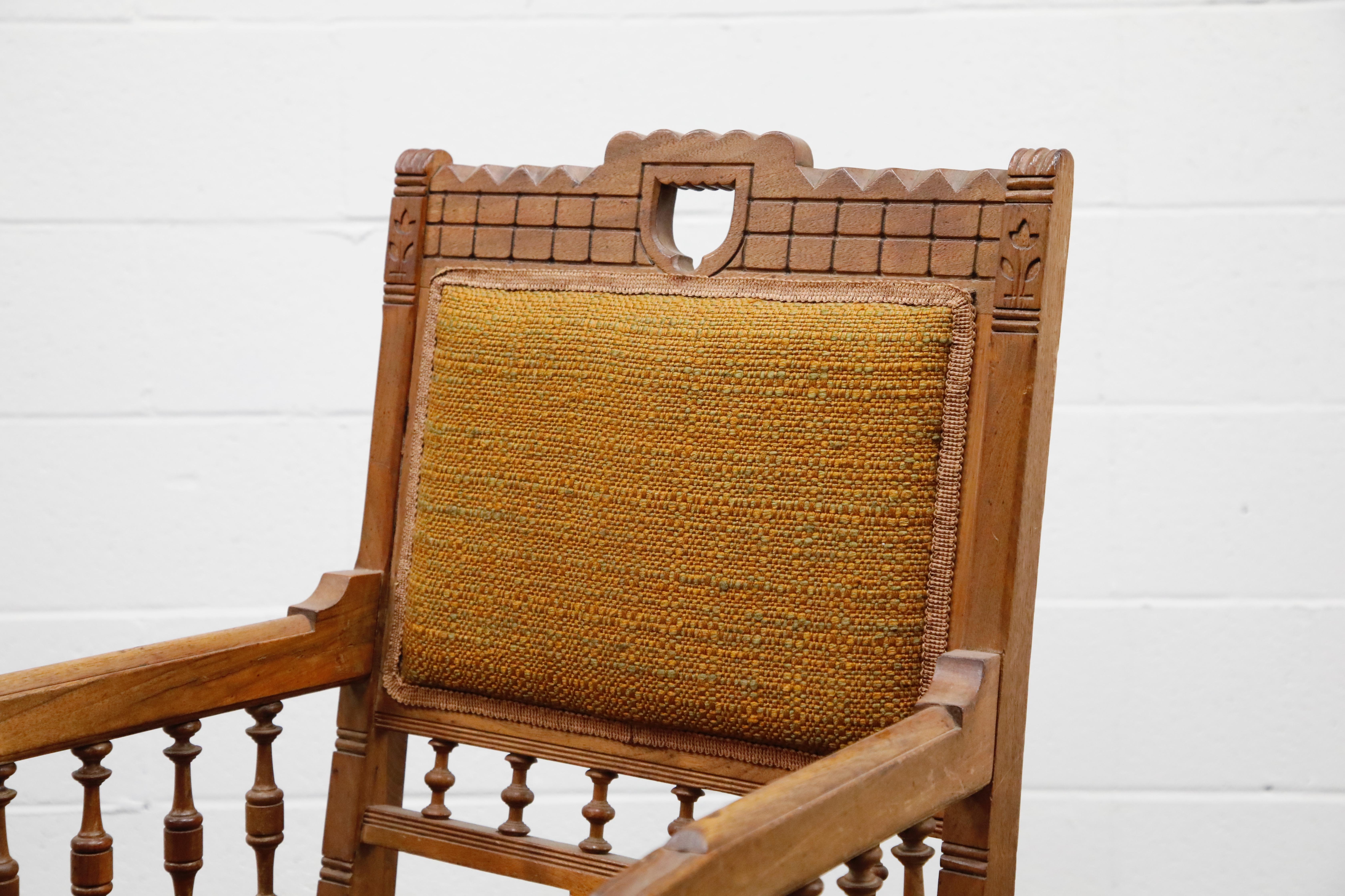 Antique Eastlake Oak Upholstered Armchair 4