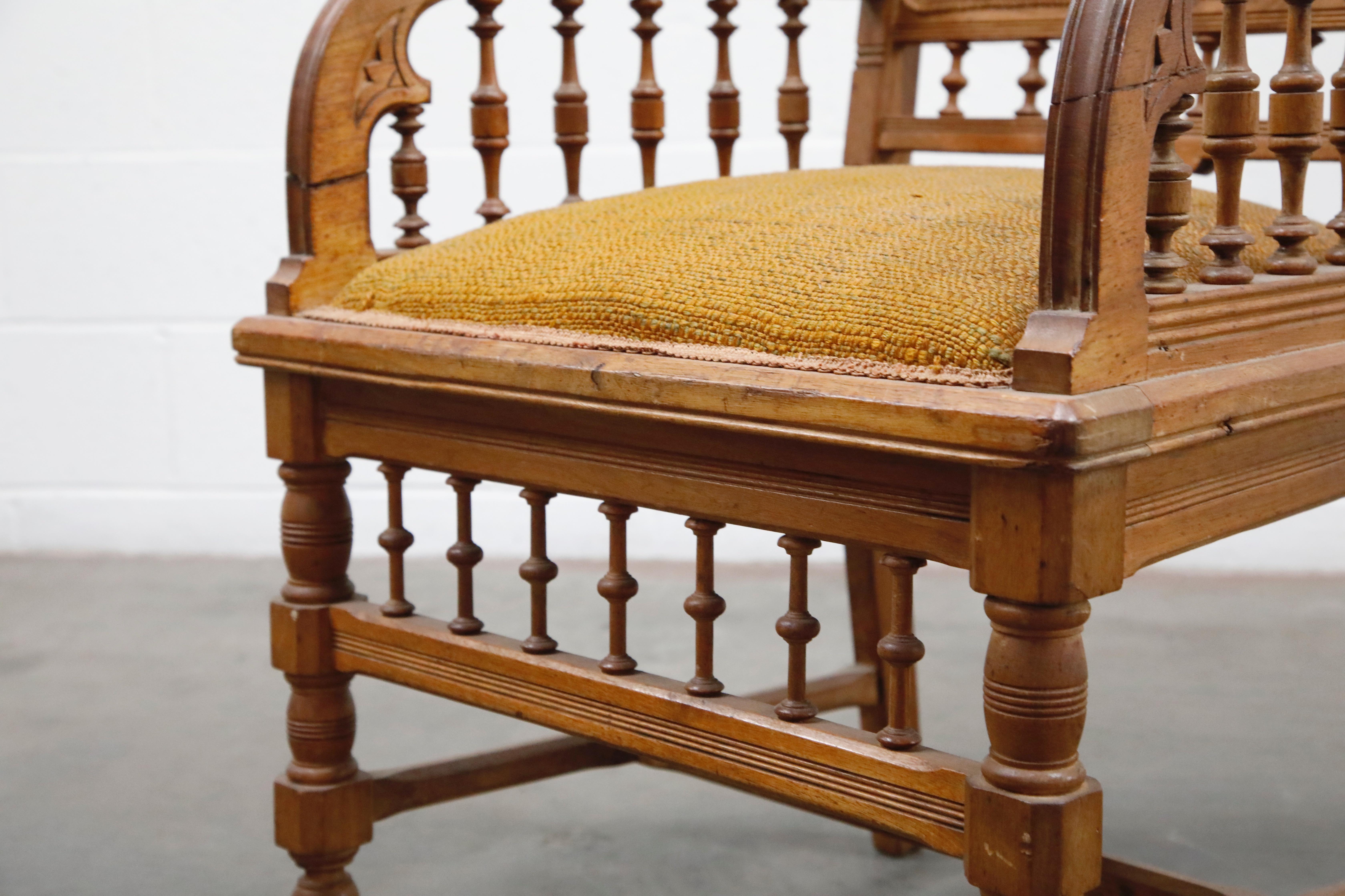 Antique Eastlake Oak Upholstered Armchair 7