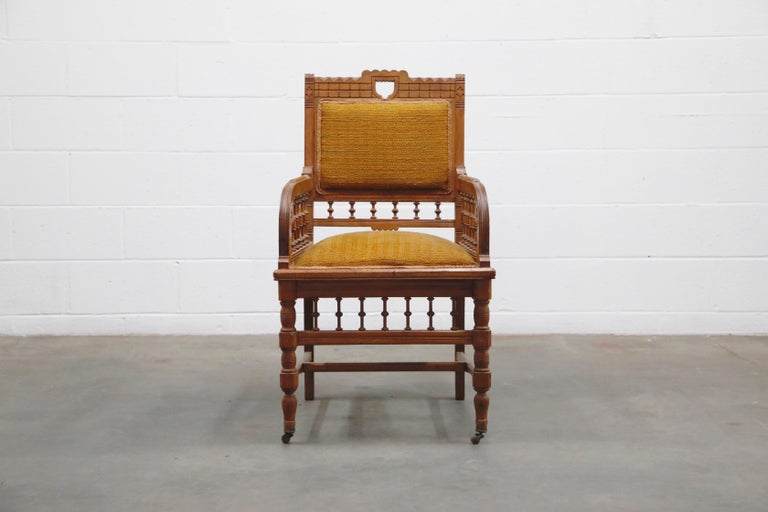 Antique Eastlake Oak Upholstered Armchair For Sale at 1stDibs