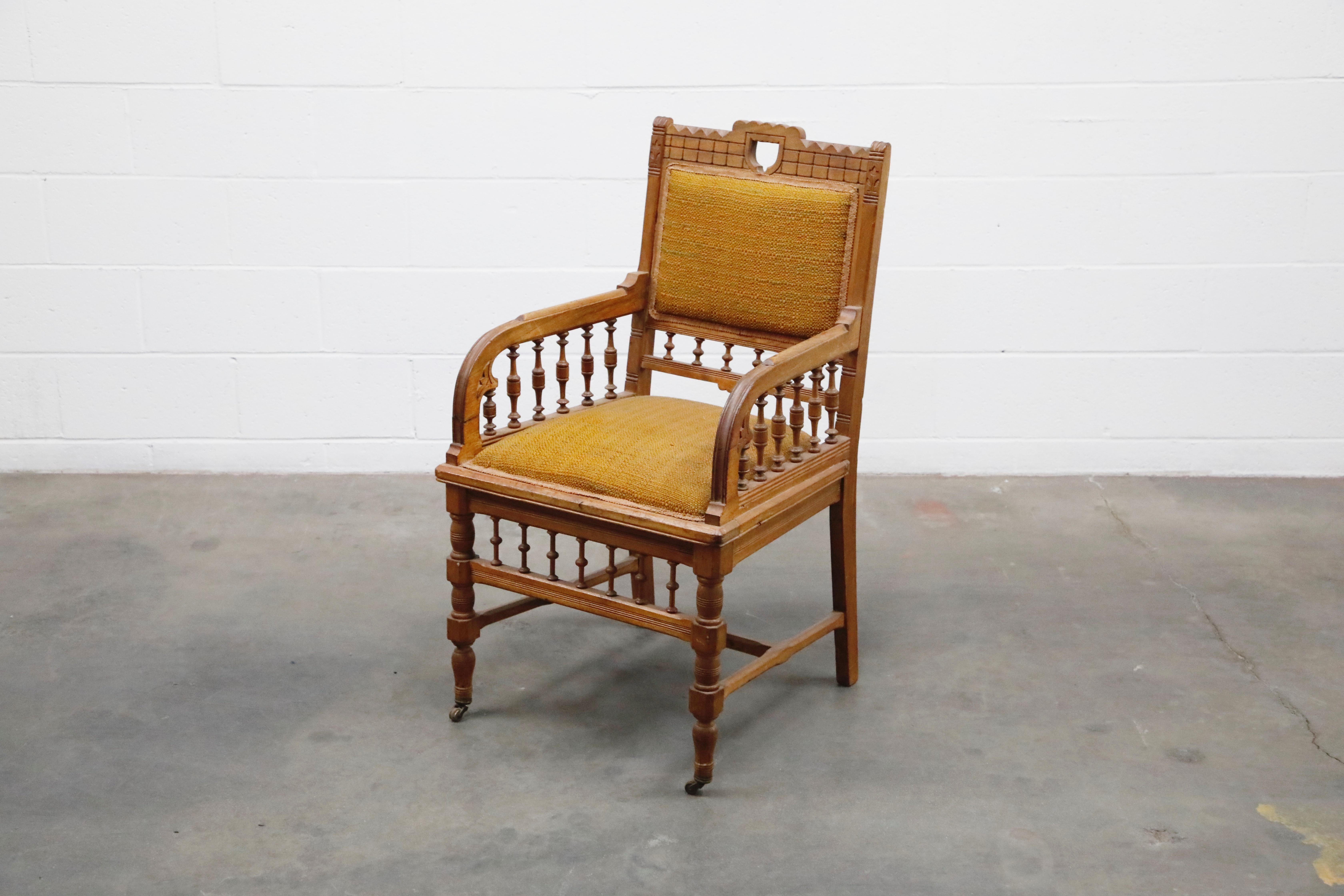 American Antique Eastlake Oak Upholstered Armchair