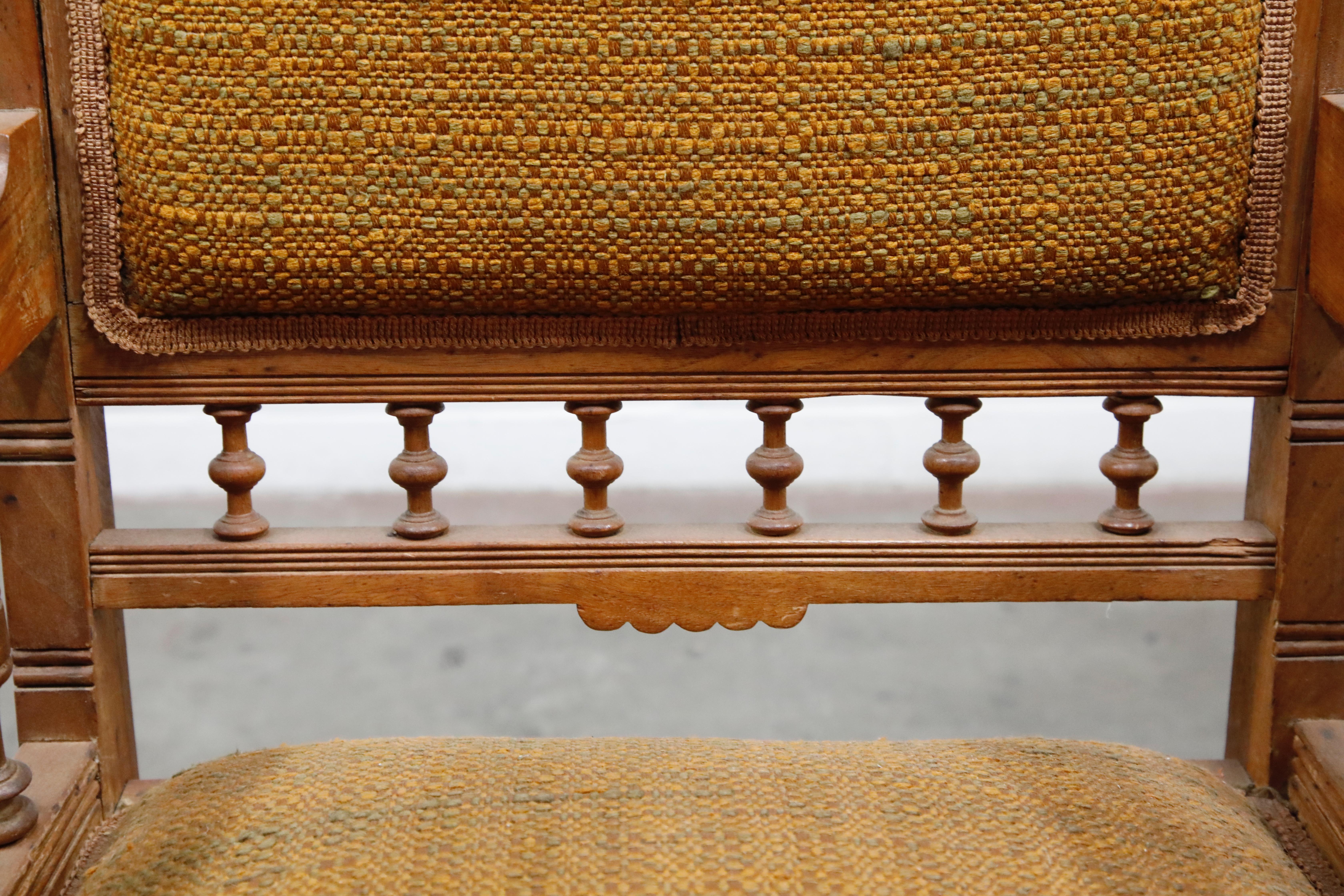 Antique Eastlake Oak Upholstered Armchair 1