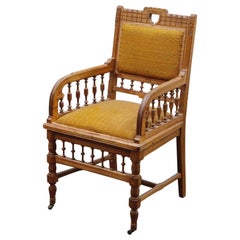 Antique Eastlake Oak Upholstered Armchair