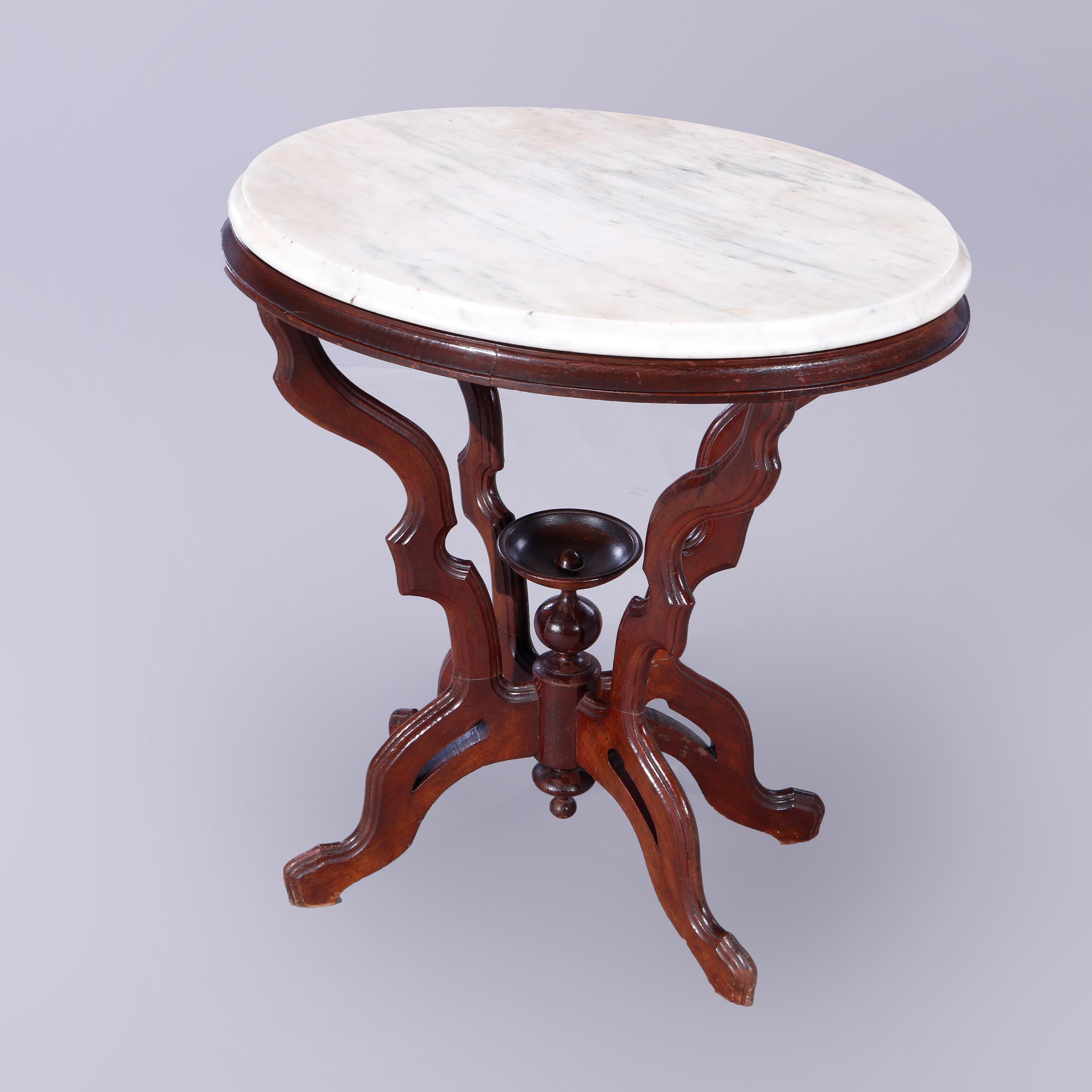 American Antique Eastlake Oval Walnut & Marble Parlor Table, c1890
