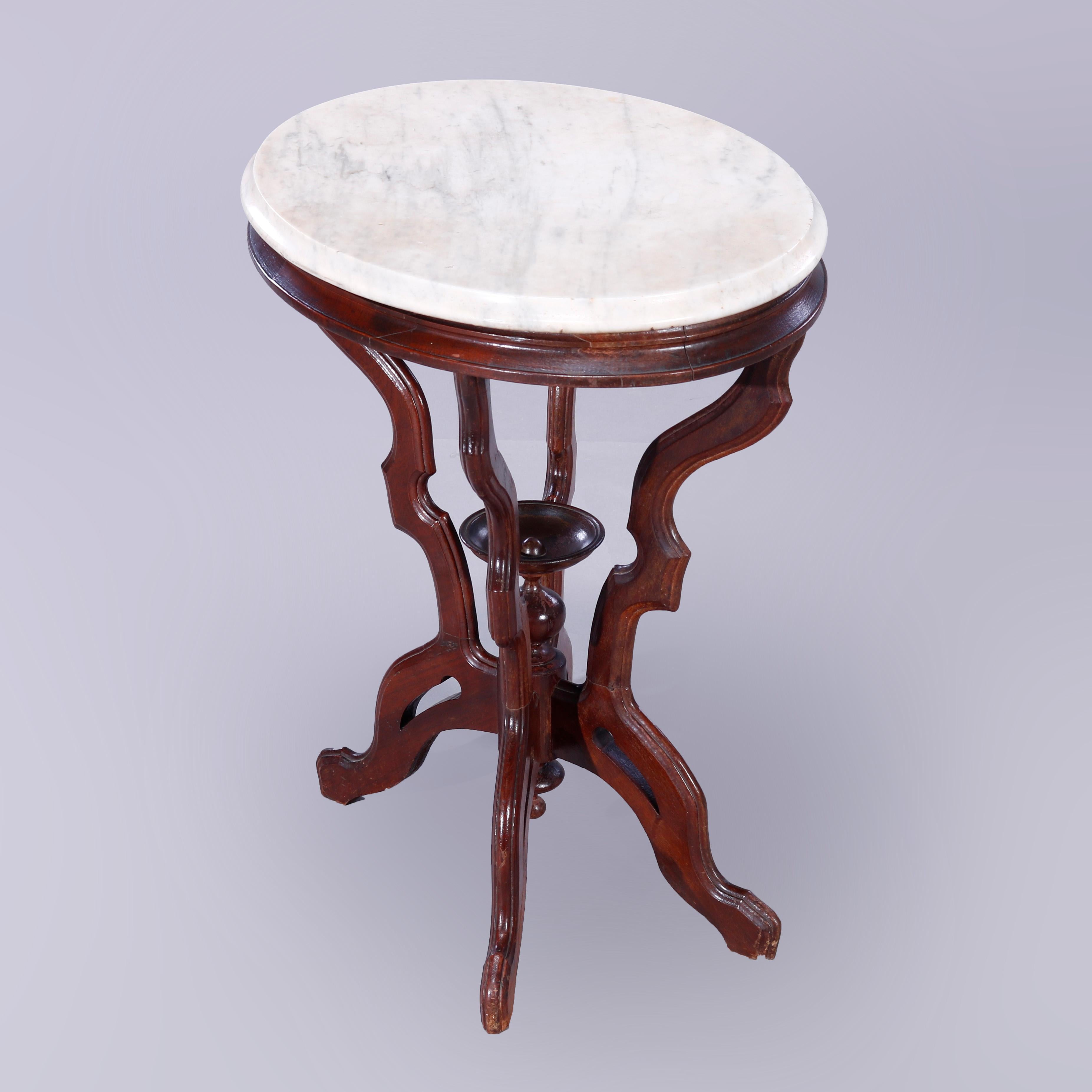 Antique Eastlake Oval Walnut & Marble Parlor Table, c1890 In Good Condition In Big Flats, NY