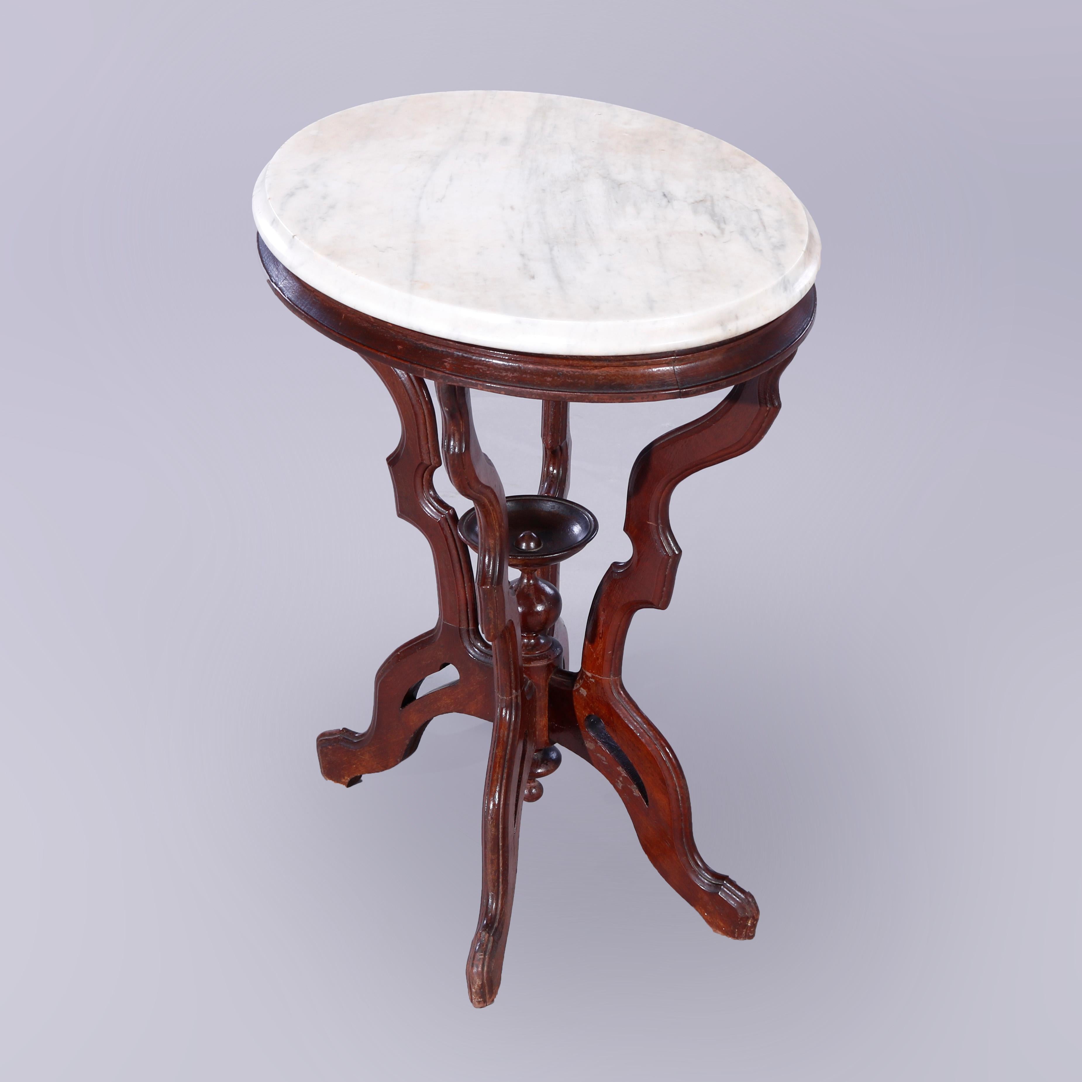 Antique Eastlake Oval Walnut & Marble Parlor Table, c1890 1