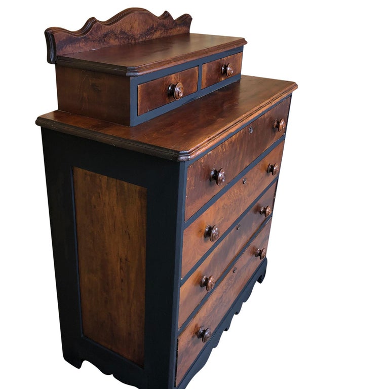 Antique Eastlake Solid Wood Dresser with Black Accents For Sale at