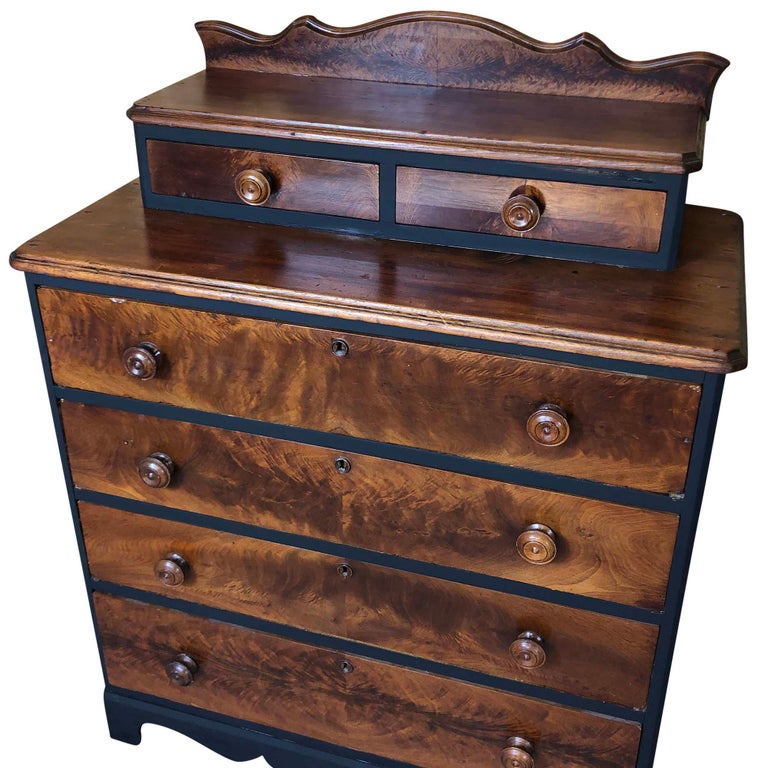 Antique Eastlake Solid Wood Dresser with Black Accents For Sale at