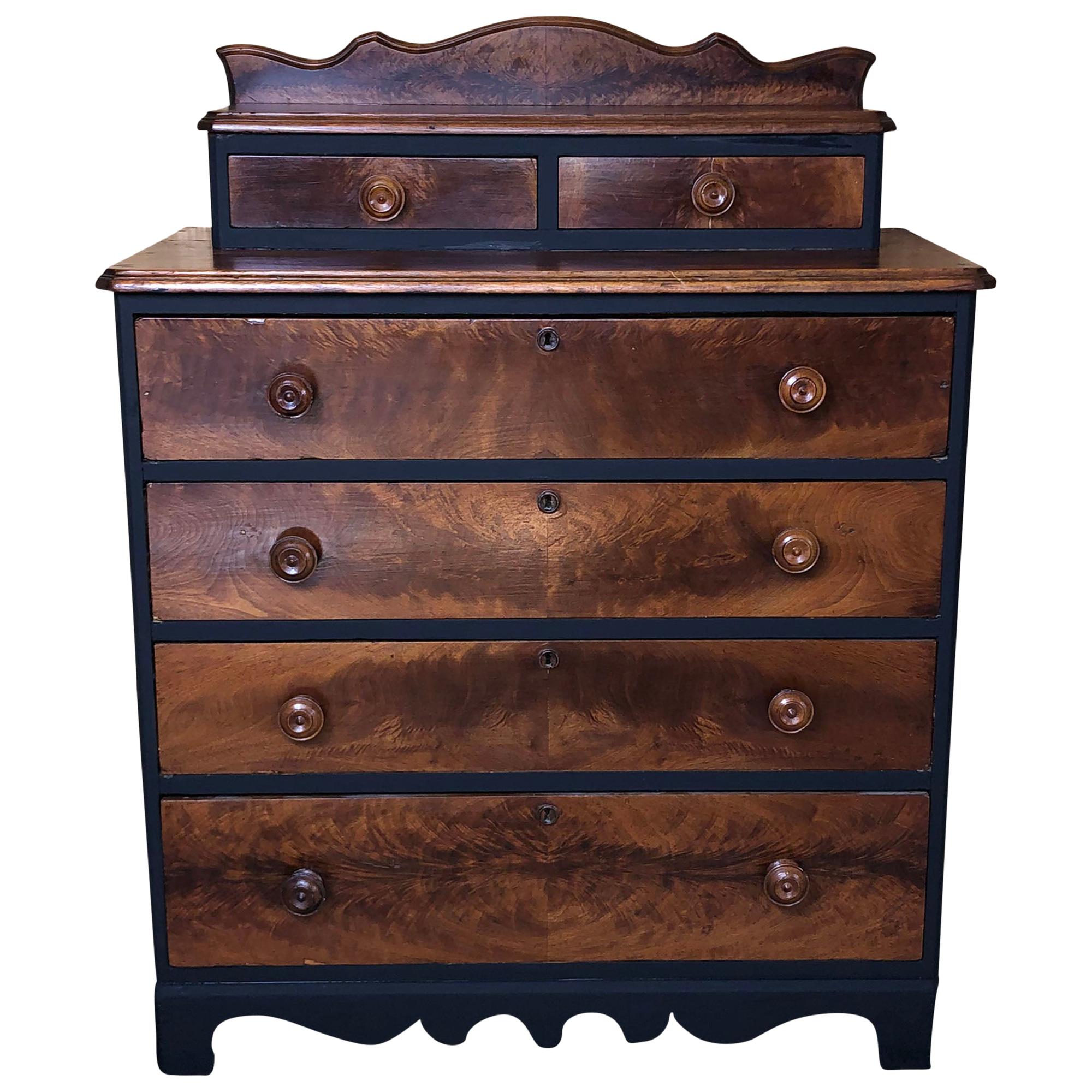 Antique Eastlake Solid Wood Dresser with Black Accents For Sale