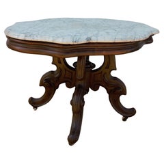 Antique Eastlake Style Coffee Side Table with Carrara Marble Top