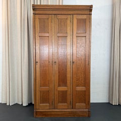 Antique Eastlake Three Part Oak Wardrobe Lockers Cabinet