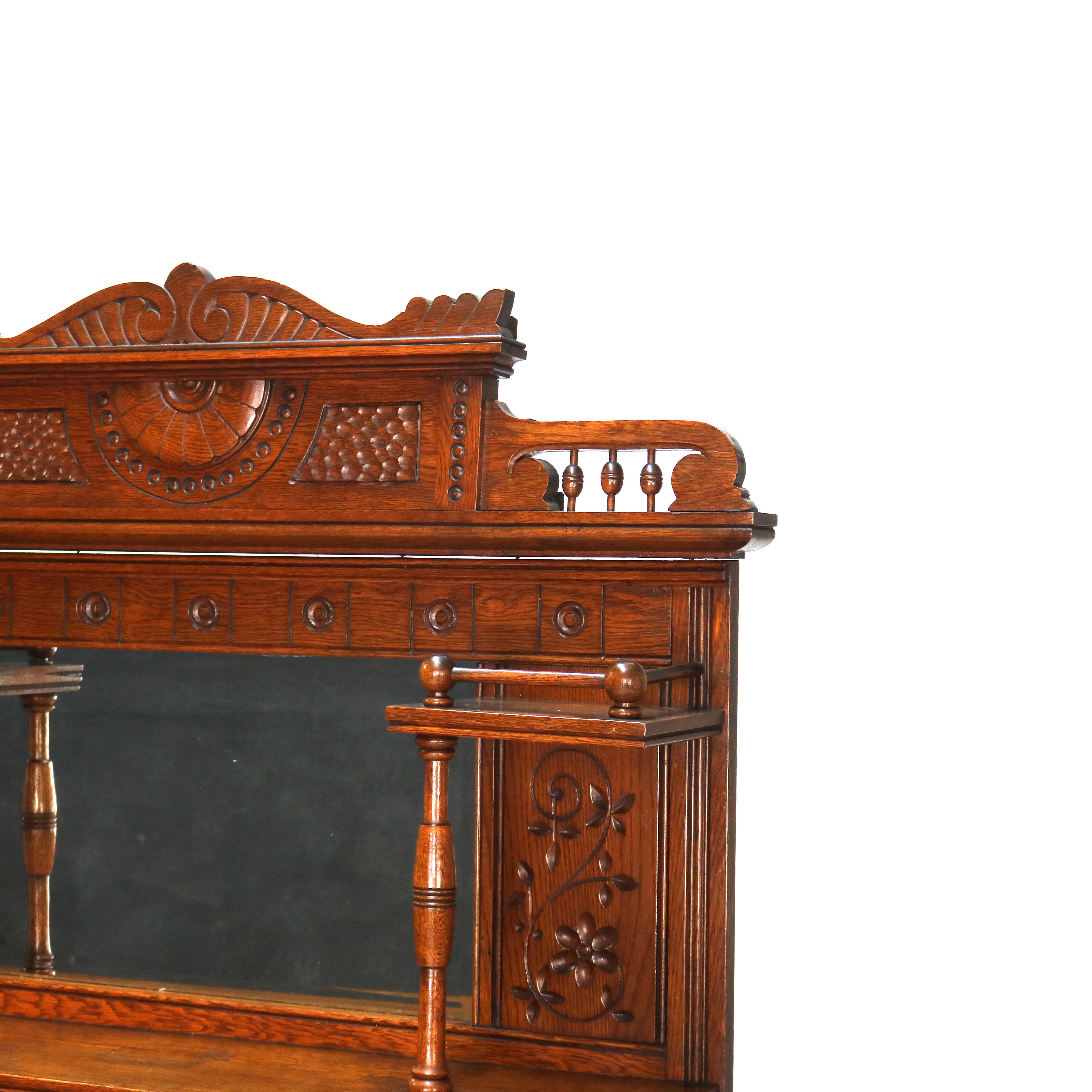 Antique Eastlake Credenza in due pezzi in legno di Oak intagliato con specchio C1910 in vendita 5
