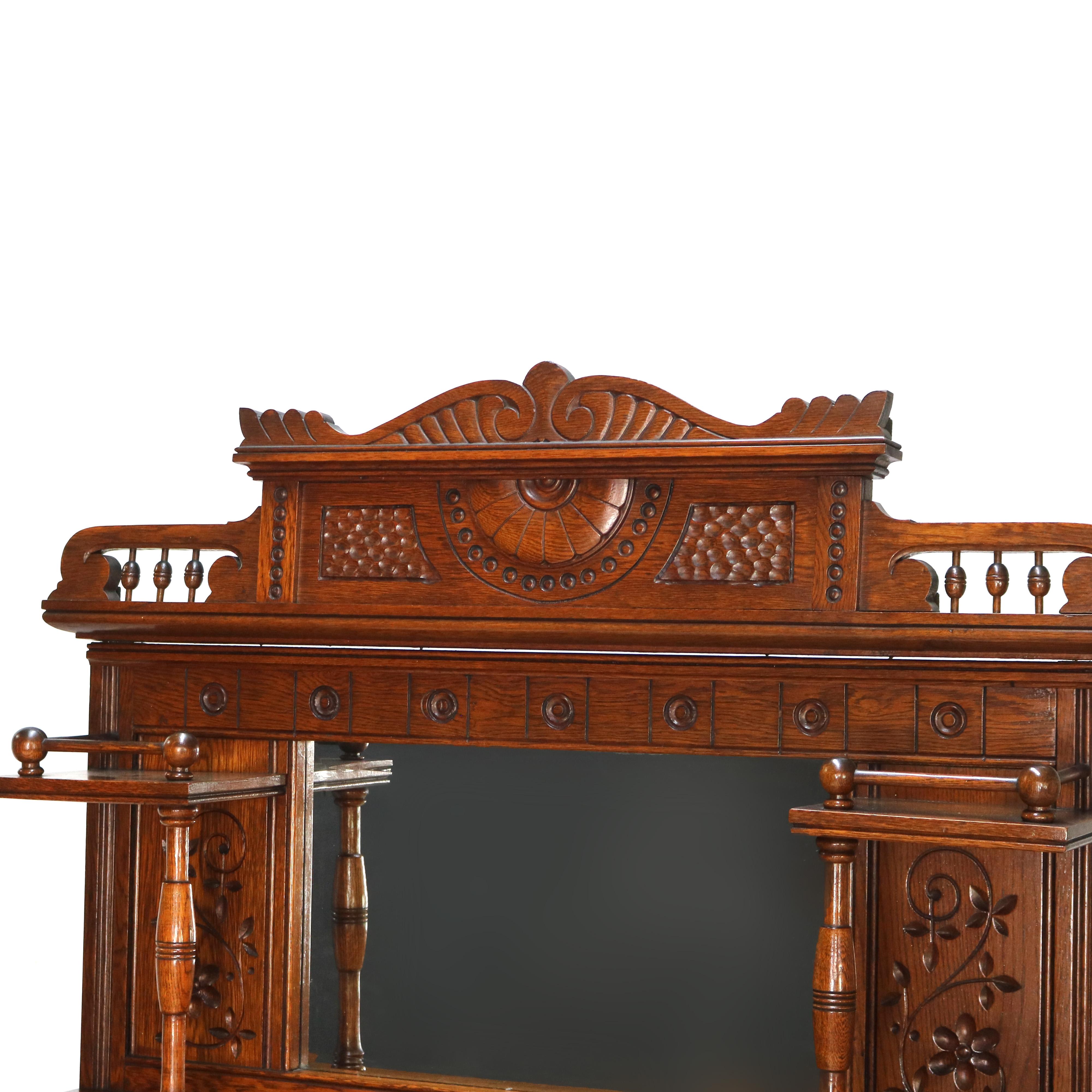 Antique Eastlake Credenza in due pezzi in legno di Oak intagliato con specchio C1910 in vendita 6