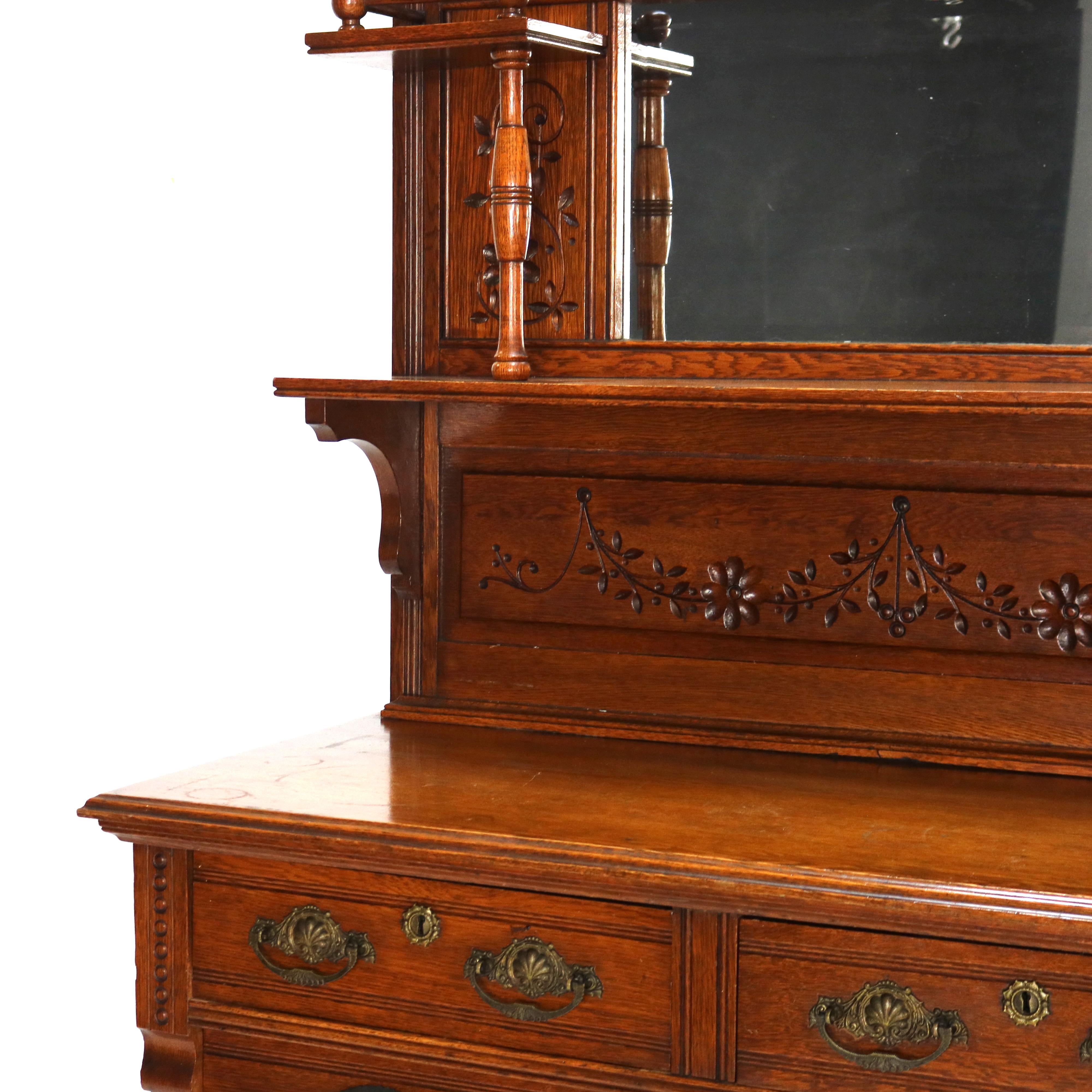 Antique Eastlake Credenza in due pezzi in legno di Oak intagliato con specchio C1910 in vendita 7