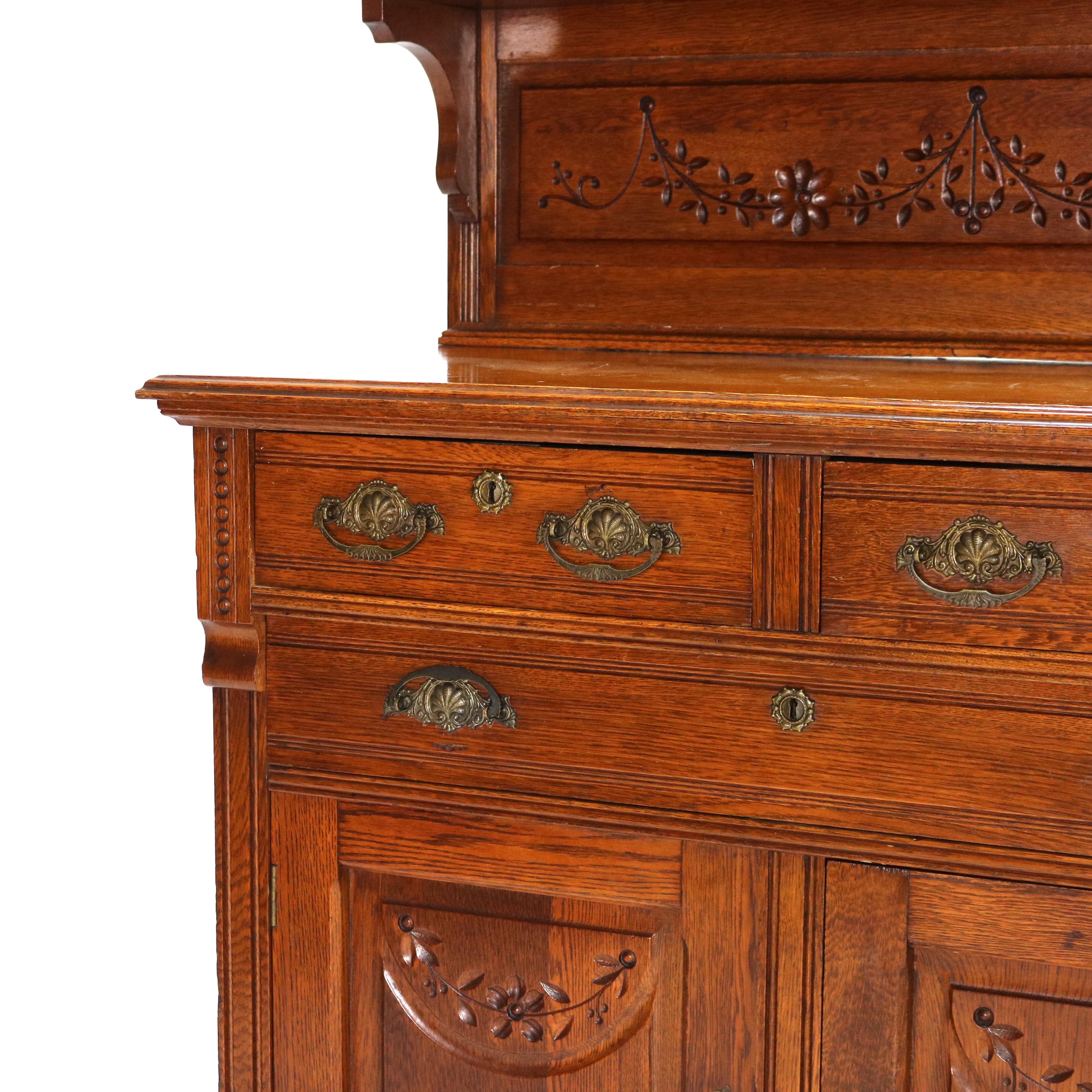 Antique Eastlake Credenza in due pezzi in legno di Oak intagliato con specchio C1910 in vendita 8