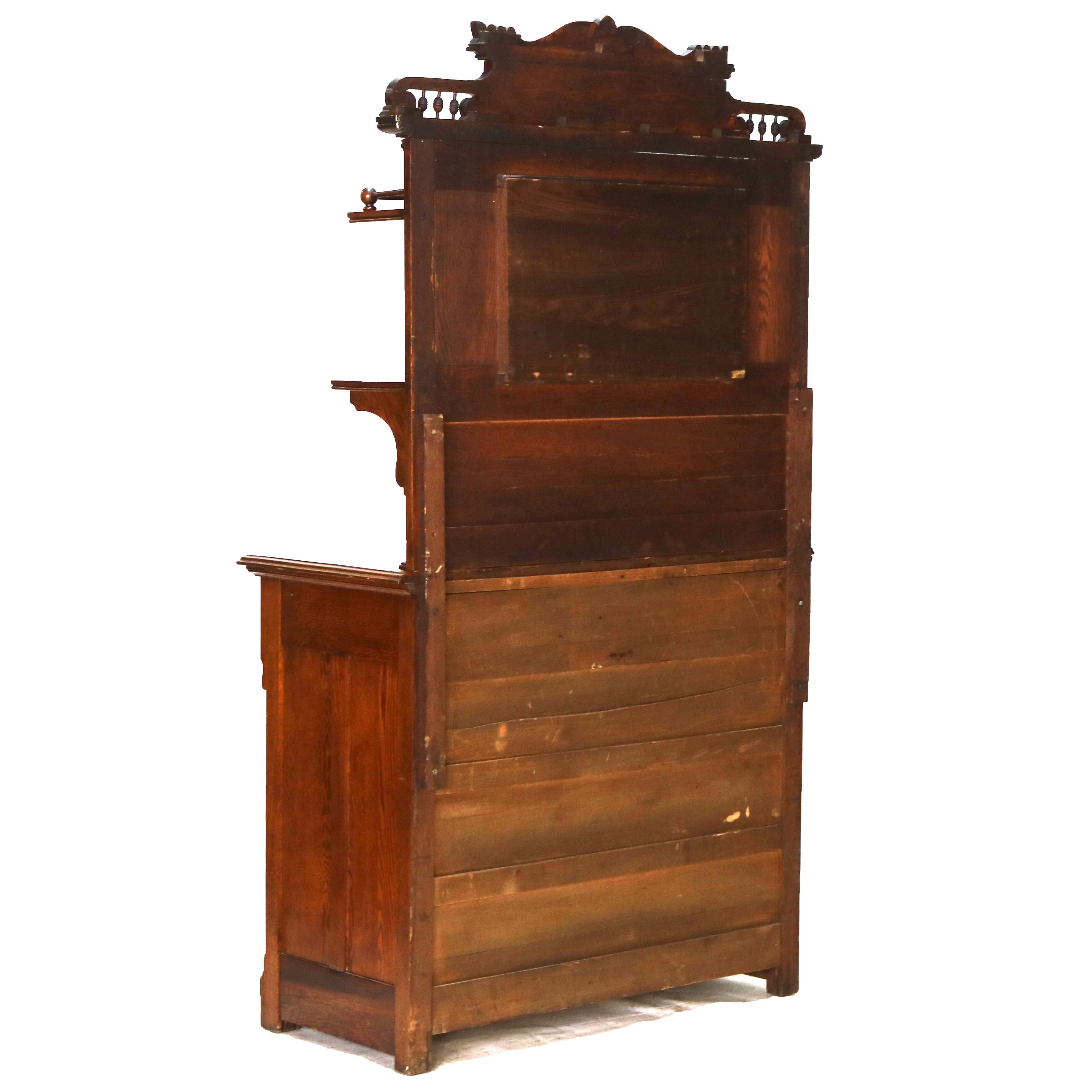 Antique Eastlake Credenza in due pezzi in legno di Oak intagliato con specchio C1910 in vendita 10