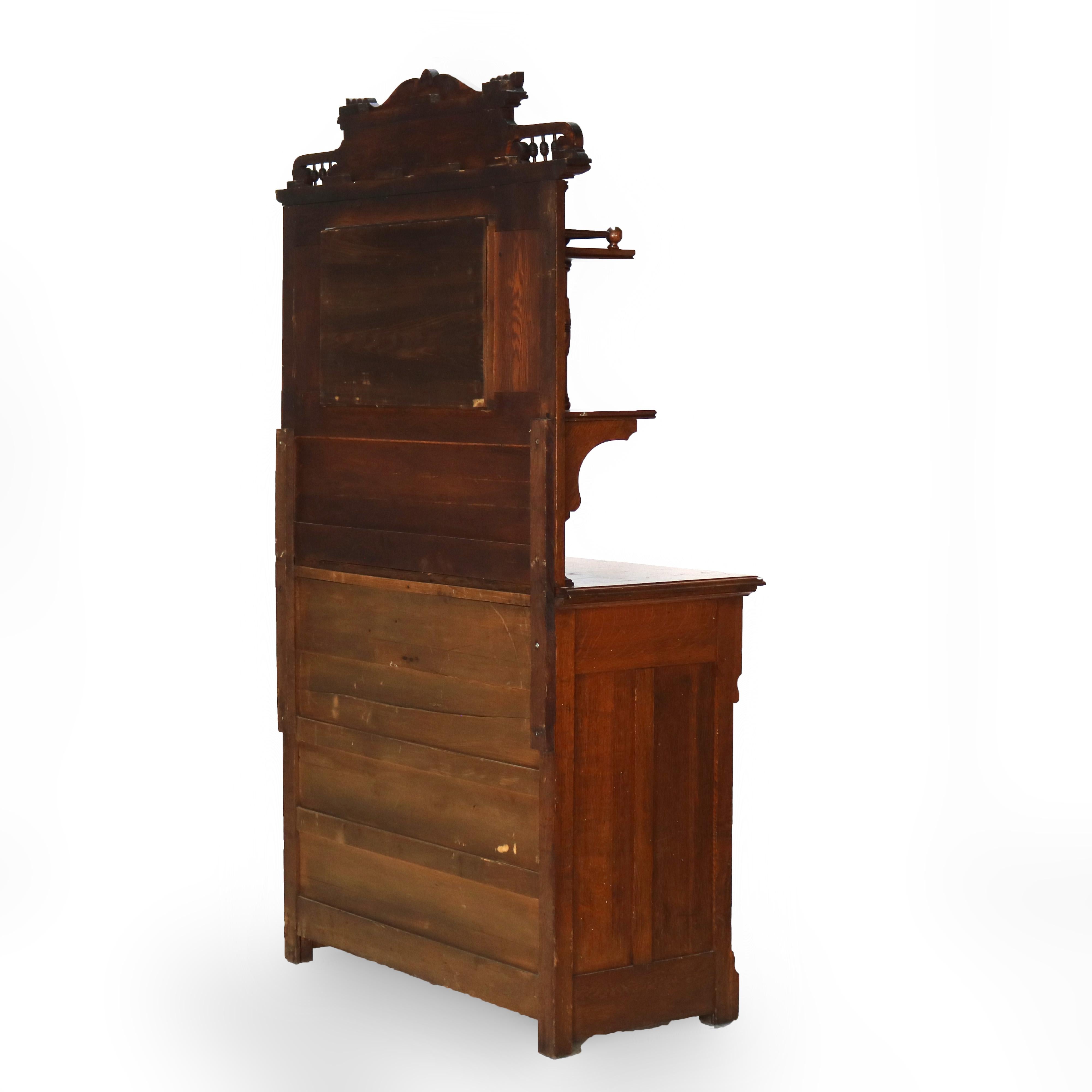 Antique Eastlake Credenza in due pezzi in legno di Oak intagliato con specchio C1910 in vendita 12