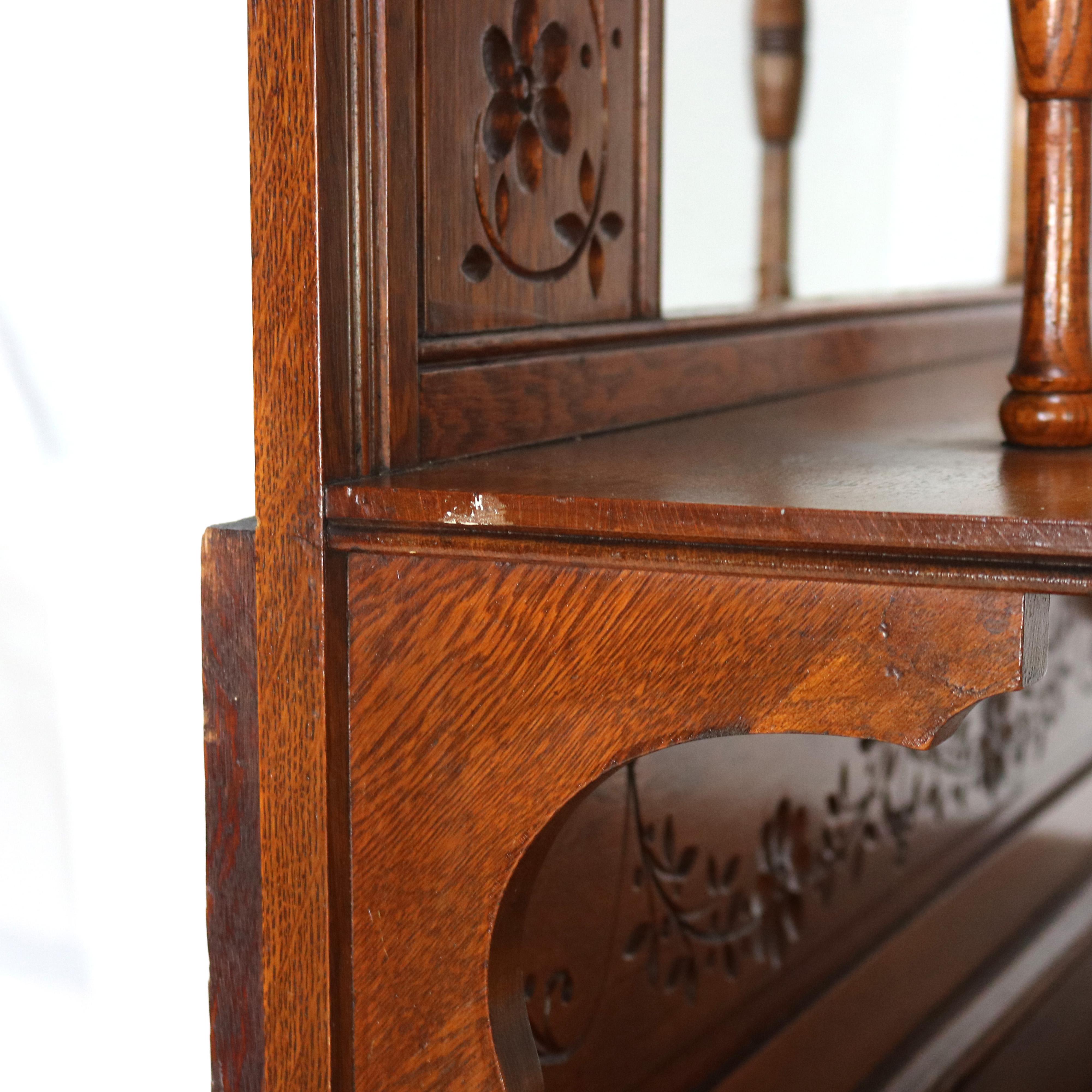 Antique Eastlake Credenza in due pezzi in legno di Oak intagliato con specchio C1910 in vendita 14