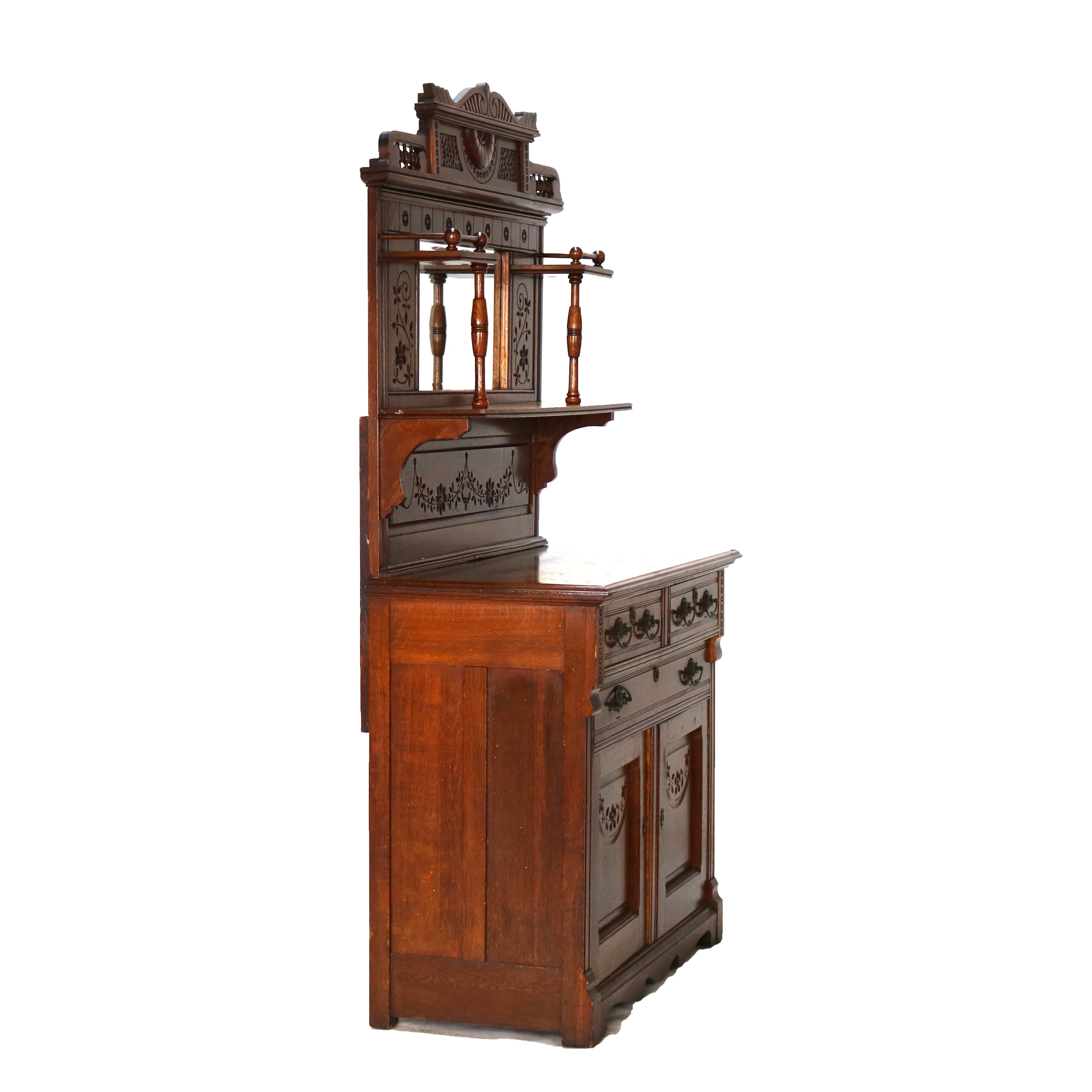 Antique Eastlake Credenza in due pezzi in legno di Oak intagliato con specchio C1910 in vendita 15