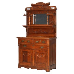 Enfilade Eastlake deux pièces en chêne sculpté avec miroir C1910