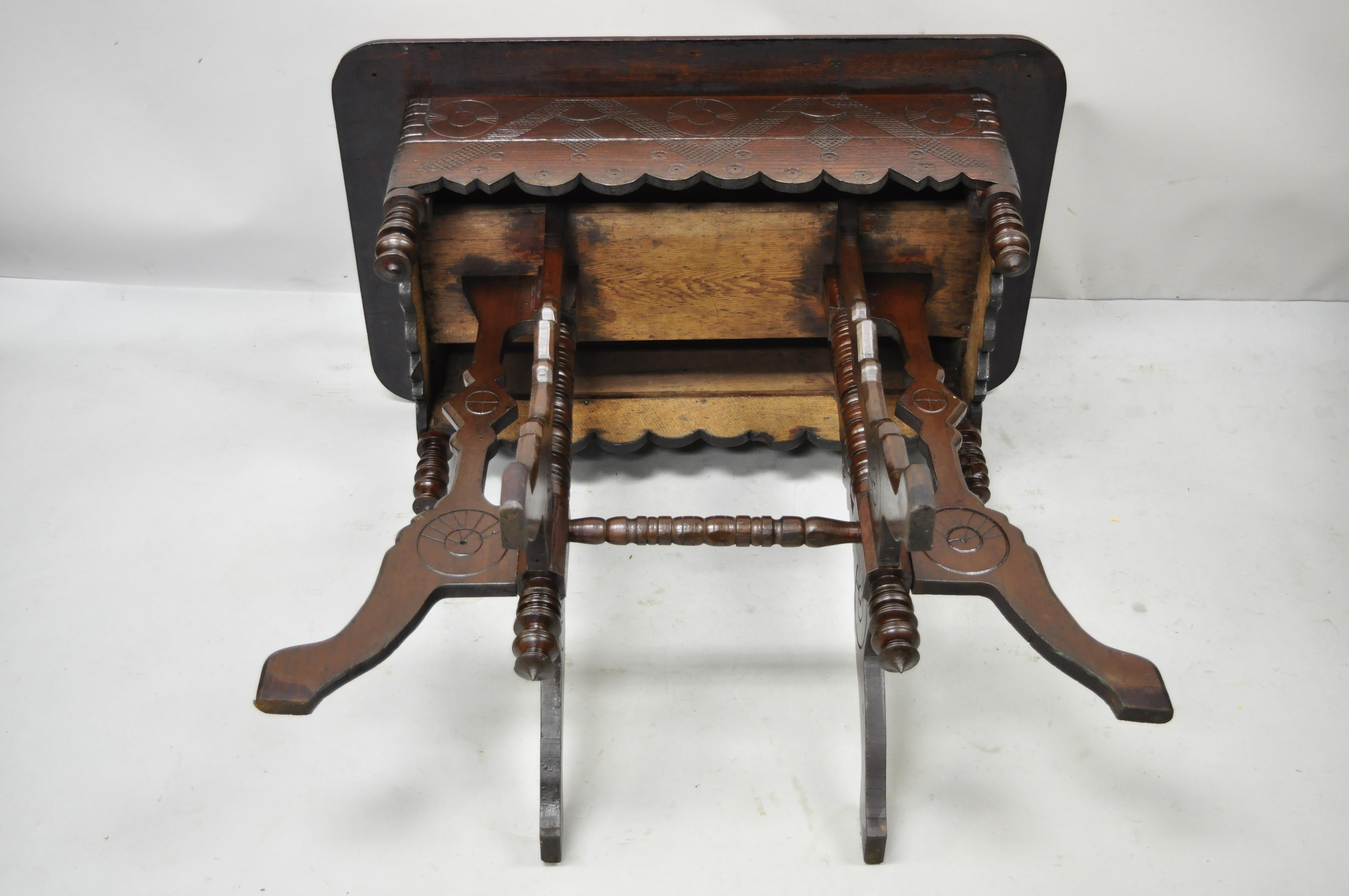 Antique Eastlake Victorian Aesthetic Movement Carved Walnut 6 Leg Parlor Table For Sale 4