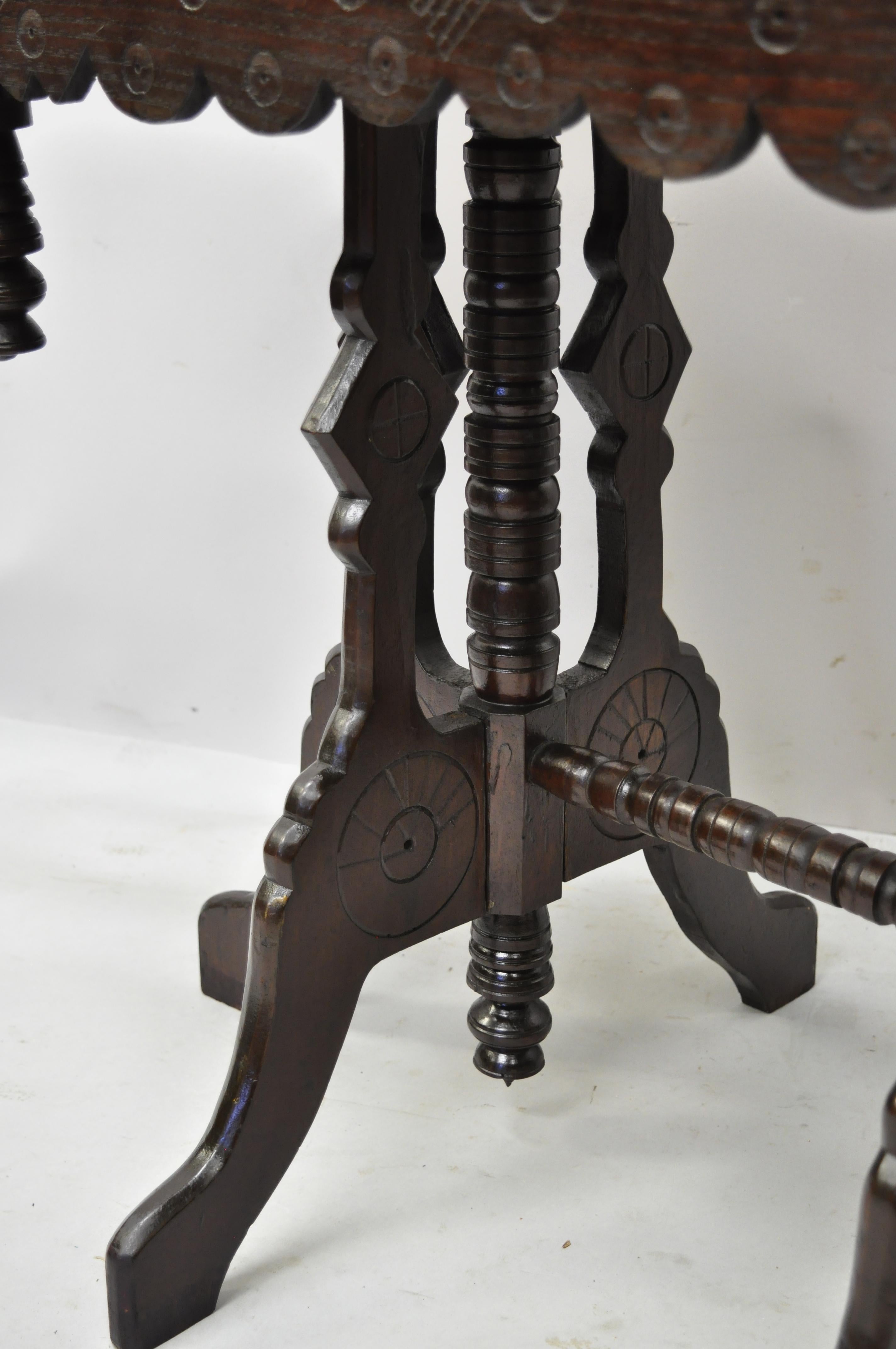 Antique Eastlake Victorian Aesthetic Movement Carved Walnut 6 Leg Parlor Table For Sale 1