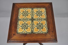 Antique Eastlake Victorian Arts & Crafts Walnut Tile Top Pedestal Side Table