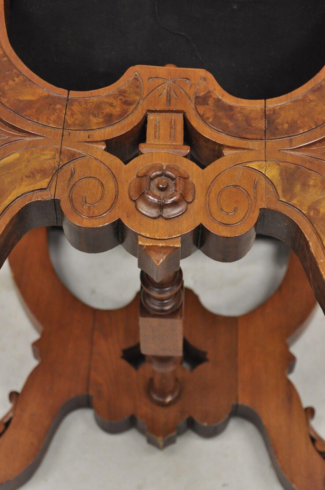 Antique Eastlake Victorian Burl Walnut Carved Curule Footstool Ottoman For Sale 6