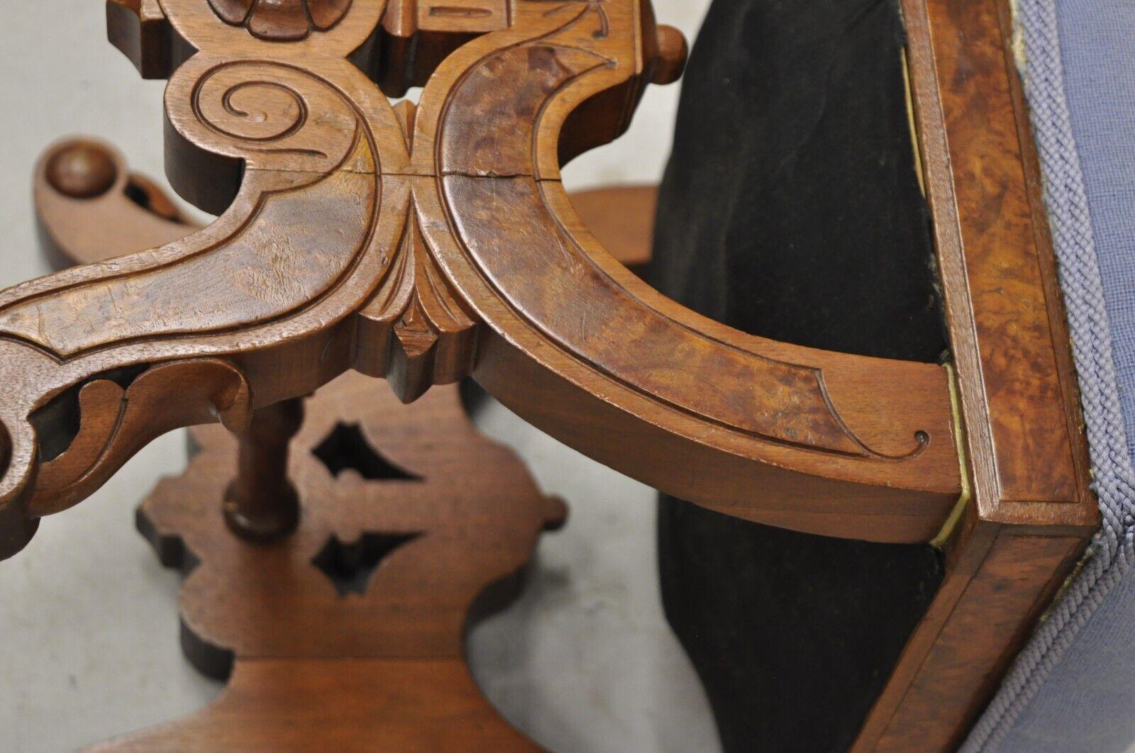 Antique Eastlake Victorian Burl Walnut Carved Curule Footstool Ottoman For Sale 4