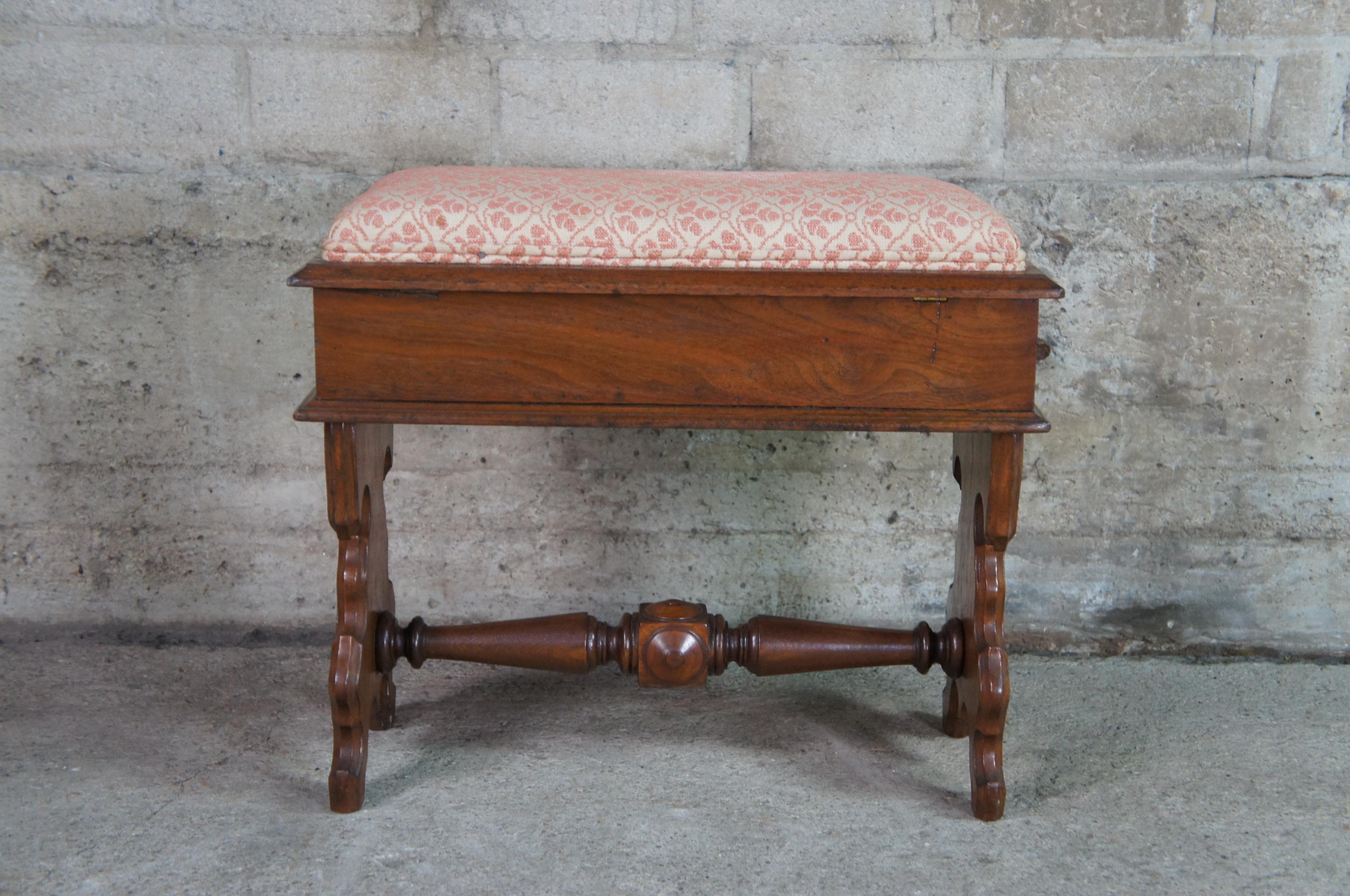 Antique Eastlake Victorian Burl Walnut Flip Top Storage Piano Stool Bench Seat 3