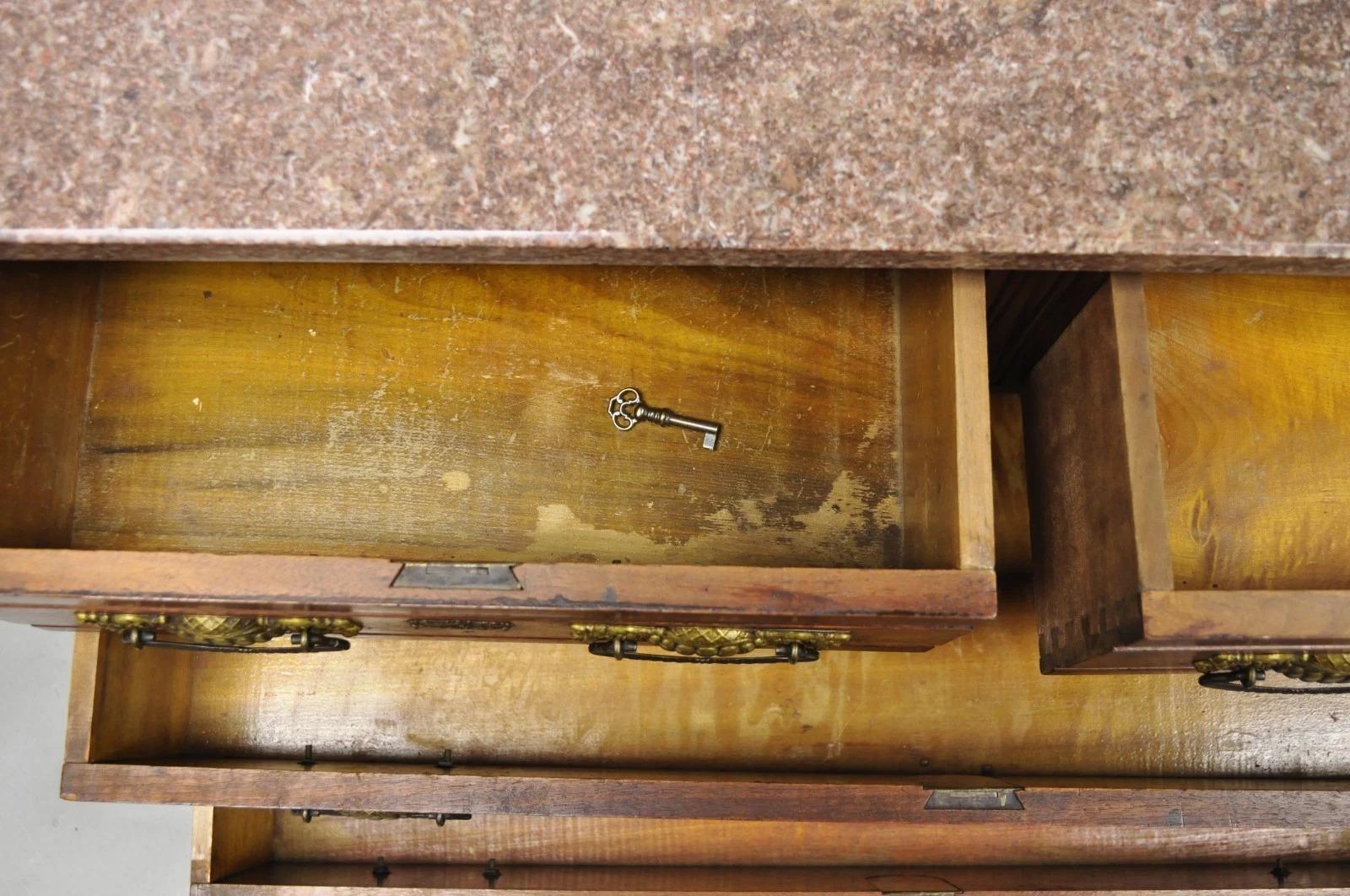 Antique Eastlake Victorian Burl Walnut Marble Top Washstand Dresser w/ Mirror For Sale 8