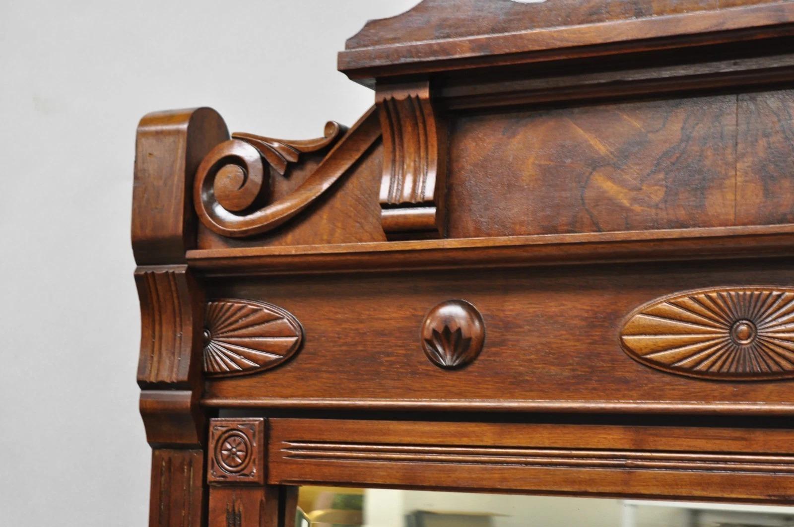Antique Eastlake Victorian Burl Walnut Marble Top Washstand Dresser w/ Mirror For Sale 9