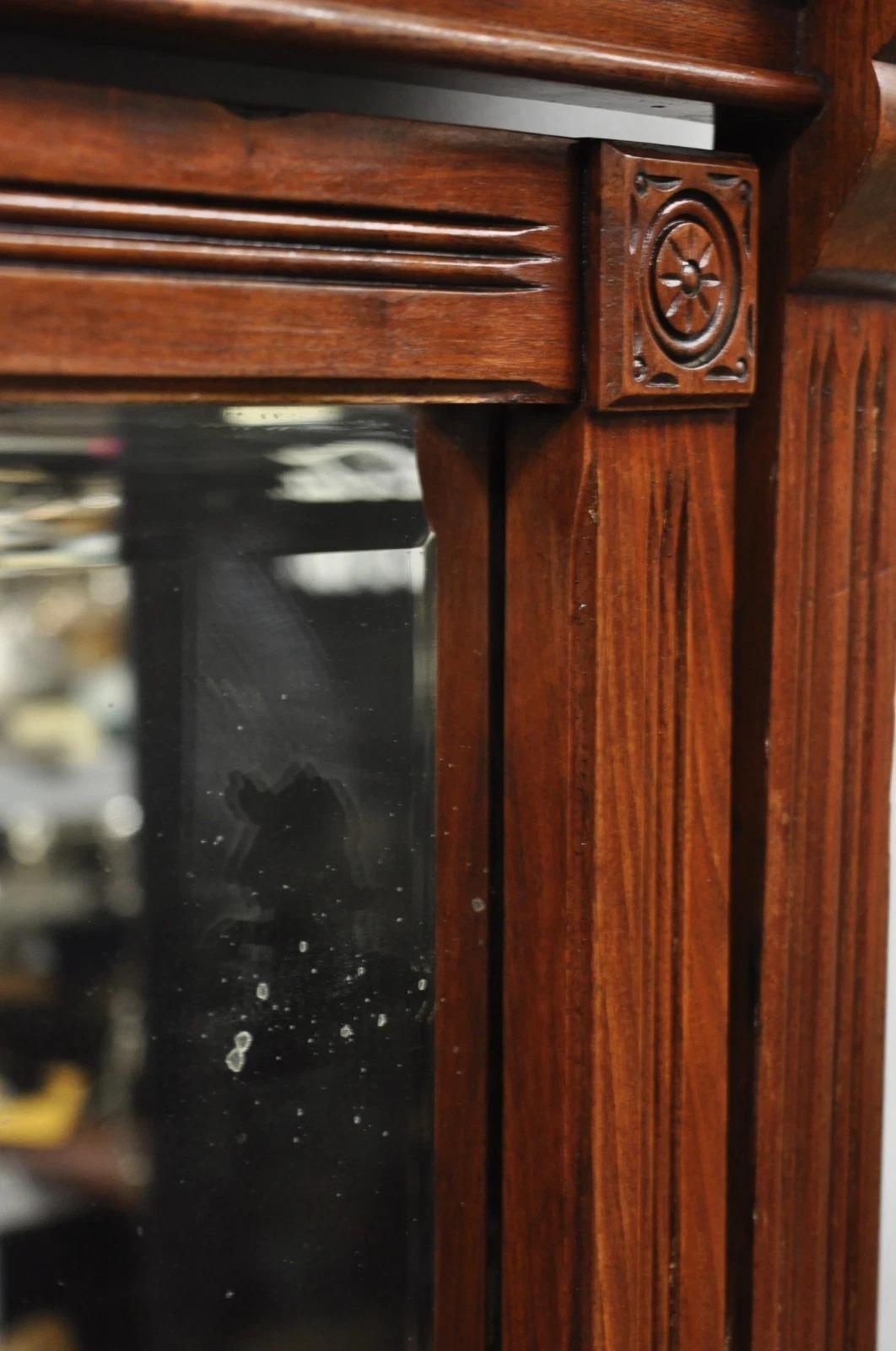 Antique Eastlake Victorian Burl Walnut Marble Top Washstand Dresser w/ Mirror For Sale 4