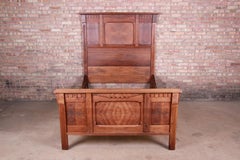 Antique Eastlake Victorian Burled Walnut Full Size Bed, circa 1880s