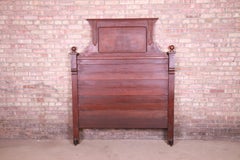 Antique Eastlake Victorian Burled Walnut Full Size Headboard, Circa 1880s