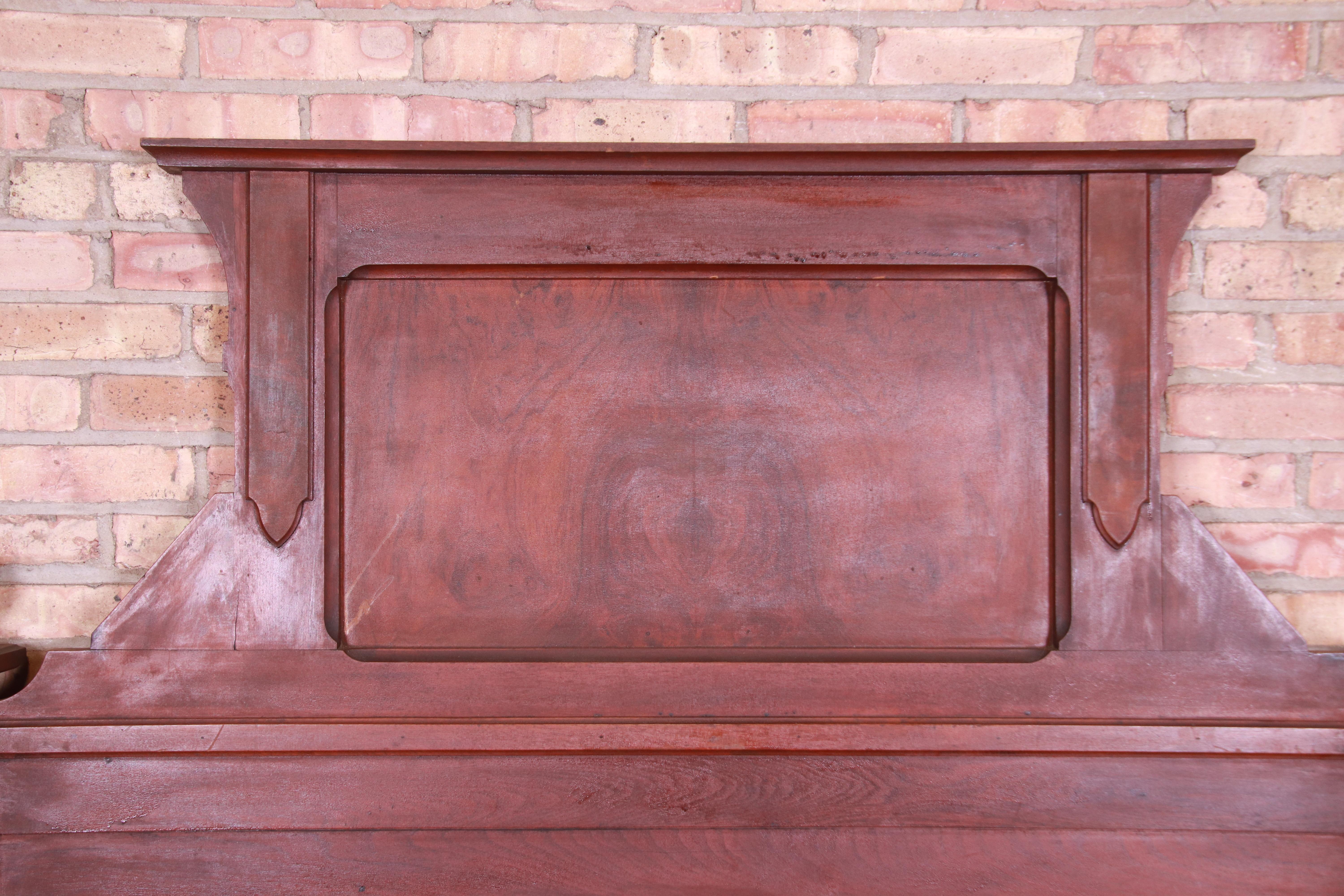 American Antique Eastlake Victorian Burled Walnut Full Size Headboard, Circa 1880s