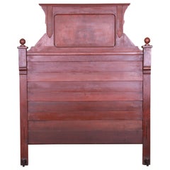 Antique Eastlake Victorian Burled Walnut Full Size Headboard, Circa 1880s